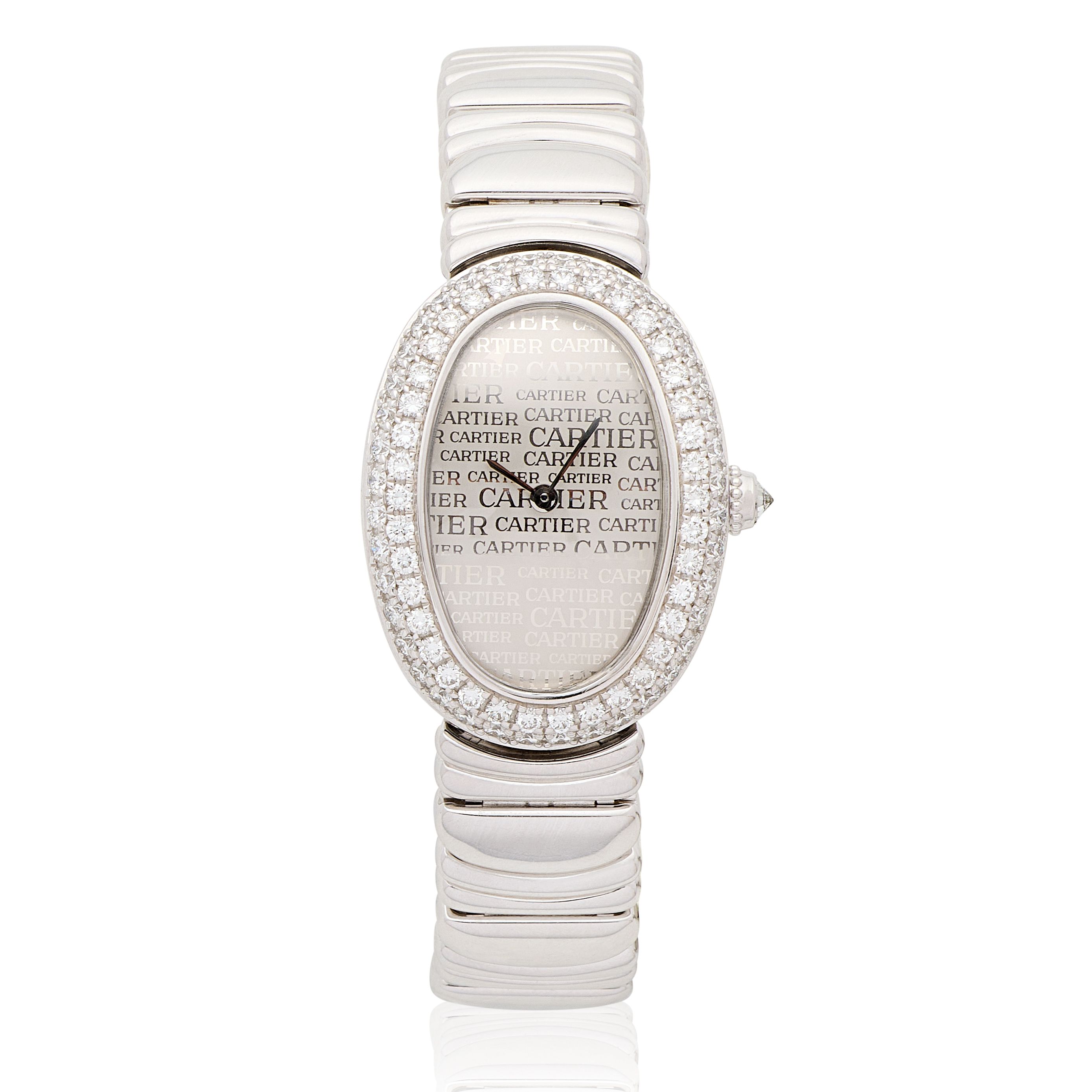 Cartier. A lady's 18K white gold diamond set quartz bracelet watch Baignoire, Ref: 1955, Circa 2000