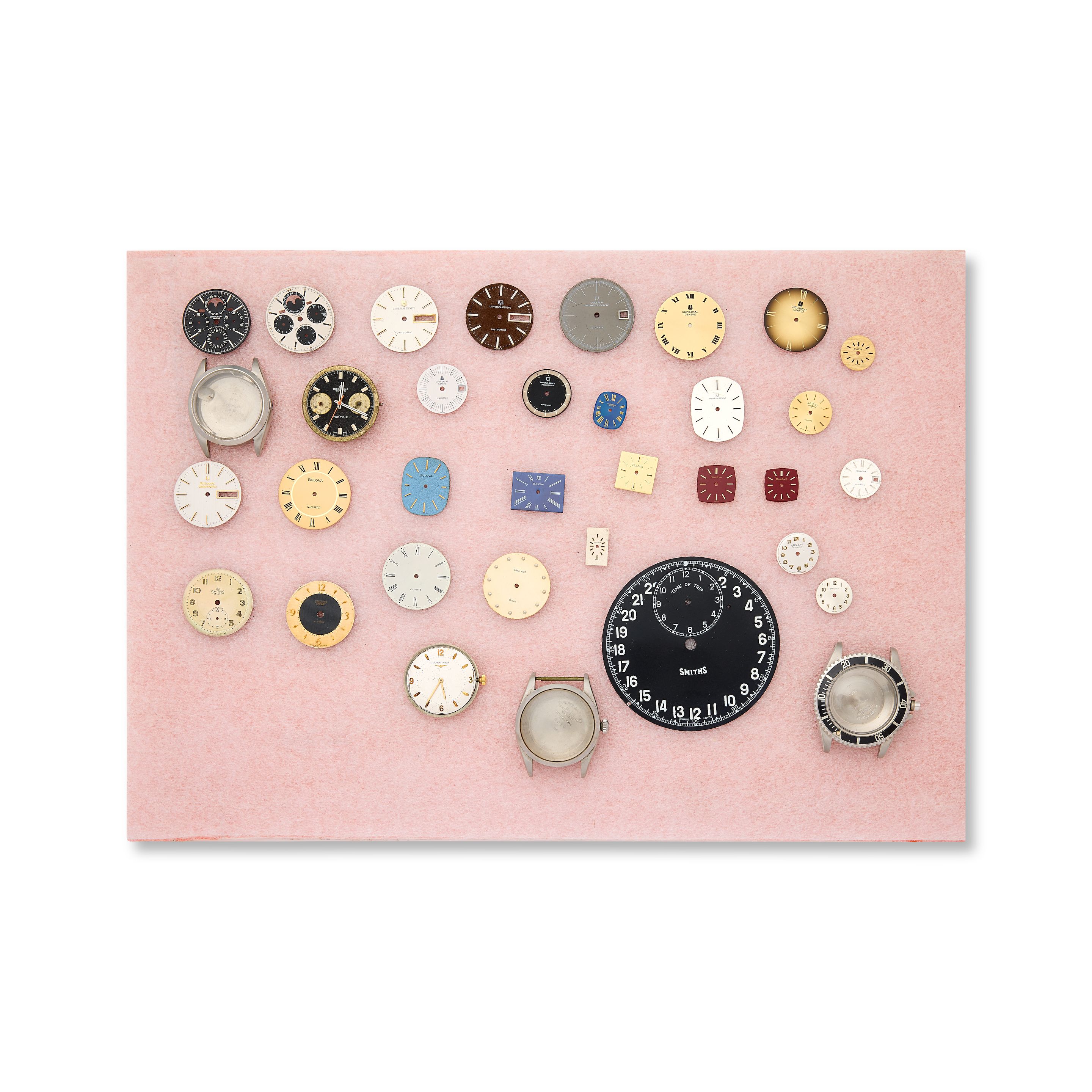 Property of a former watchmaker. A lot of dials to include Universal Genève, Rolex cases for references 5513, 6610 and 6694 etc (AF)