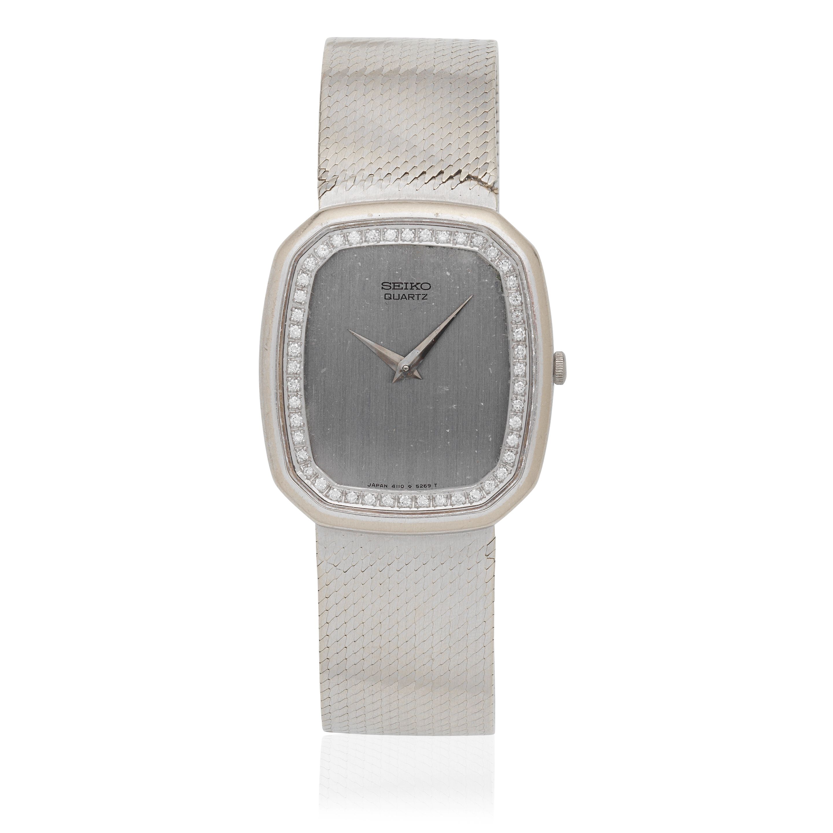 Seiko. An 18K white gold diamond set quartz bracelet watch Ref: 4110-5219-D, London Import mark for 1977