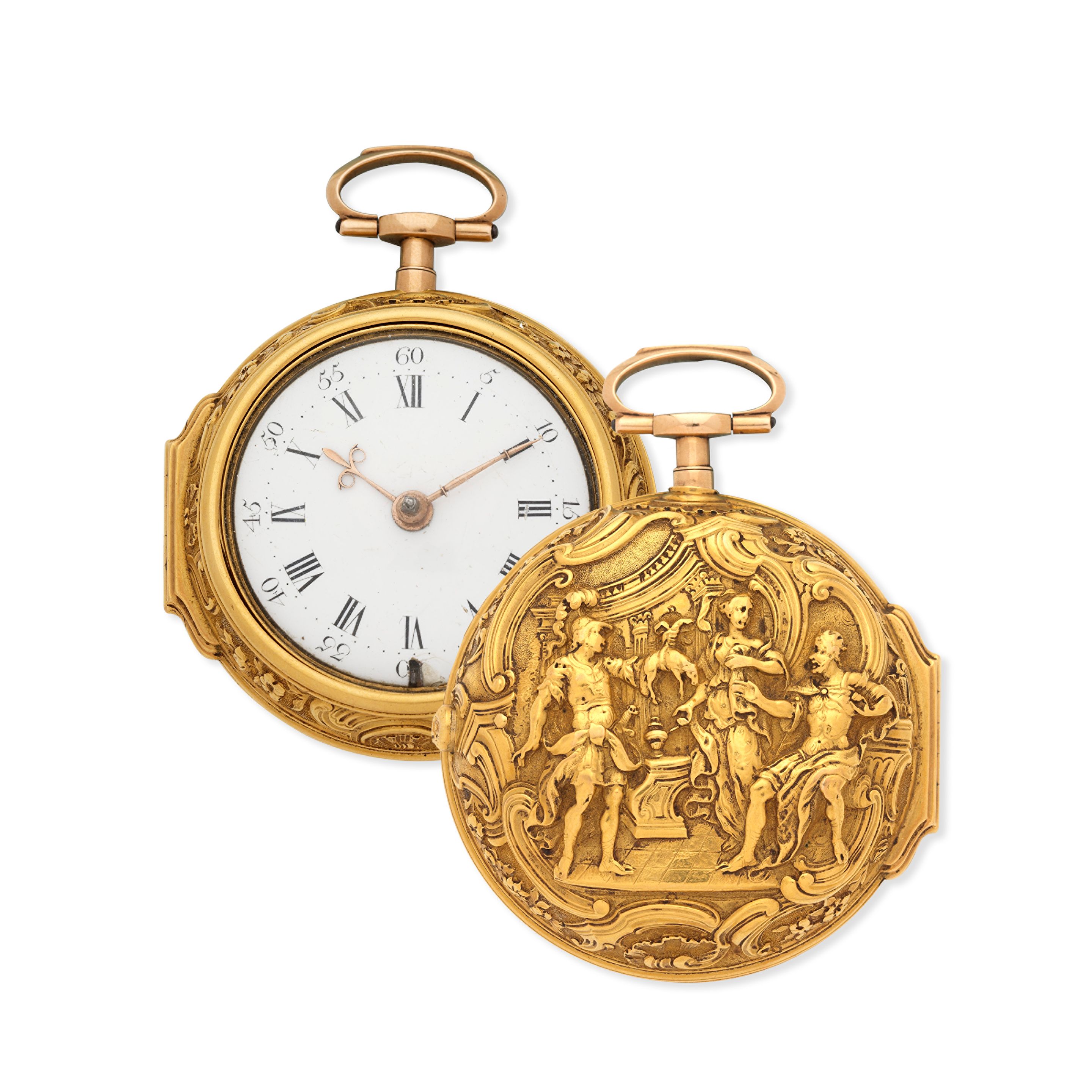Joseph Stephens. An 18K gold key wind repousse pair case pocket watch London Hallmark for 1797