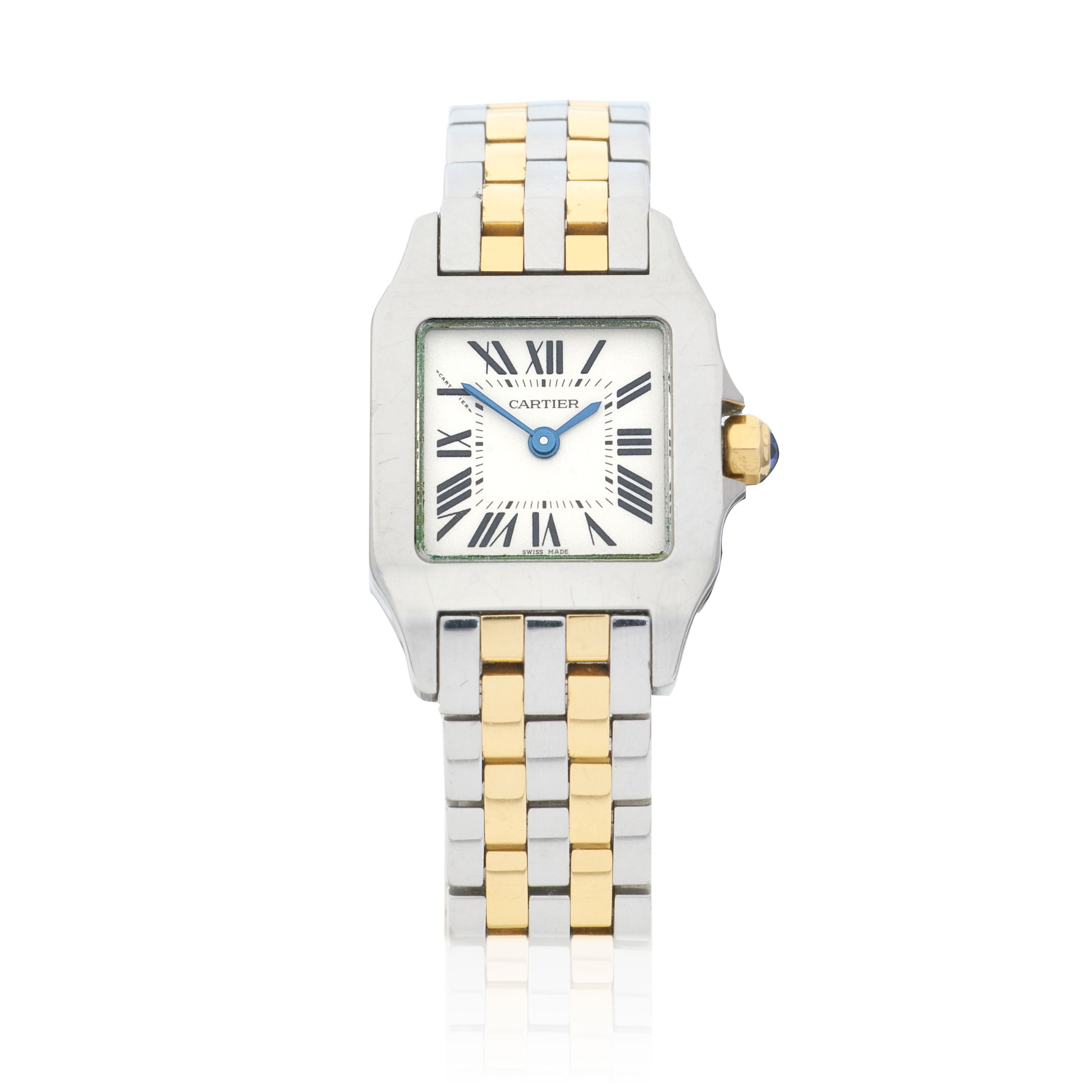 Cartier. A lady's stainless steel and gold quartz bracelet watch Santos Demoiselle PM, Ref: 2698, Purchased 28th August 2011