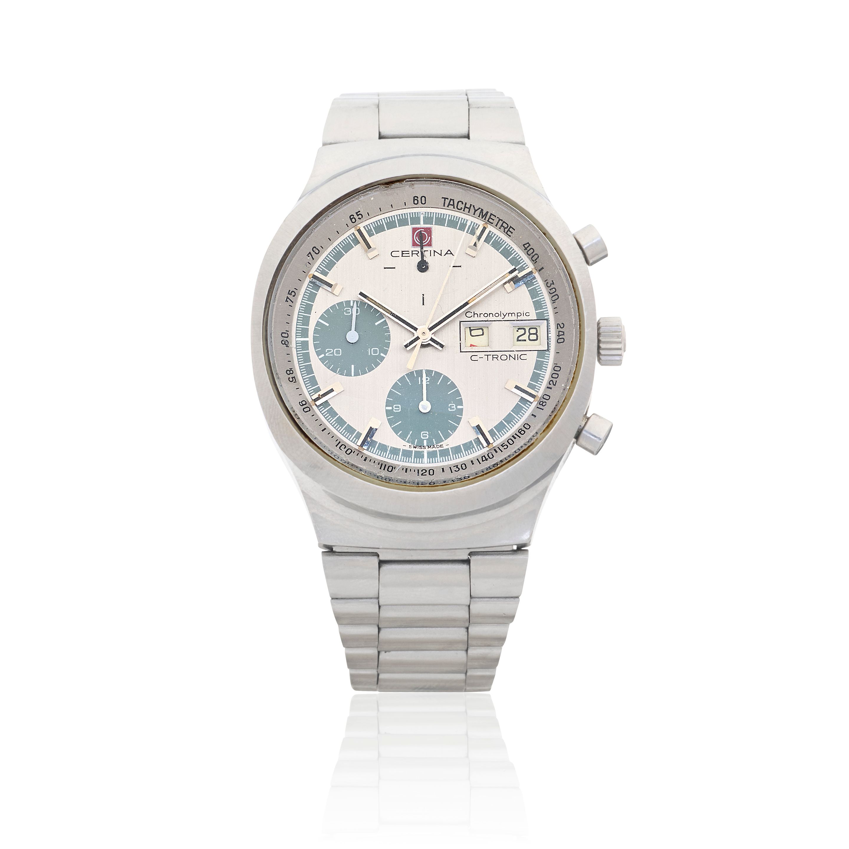 Certina. A stainless steel electronic calendar chronograph bracelet watch Chronolympic C-Tronic, Circa 1975