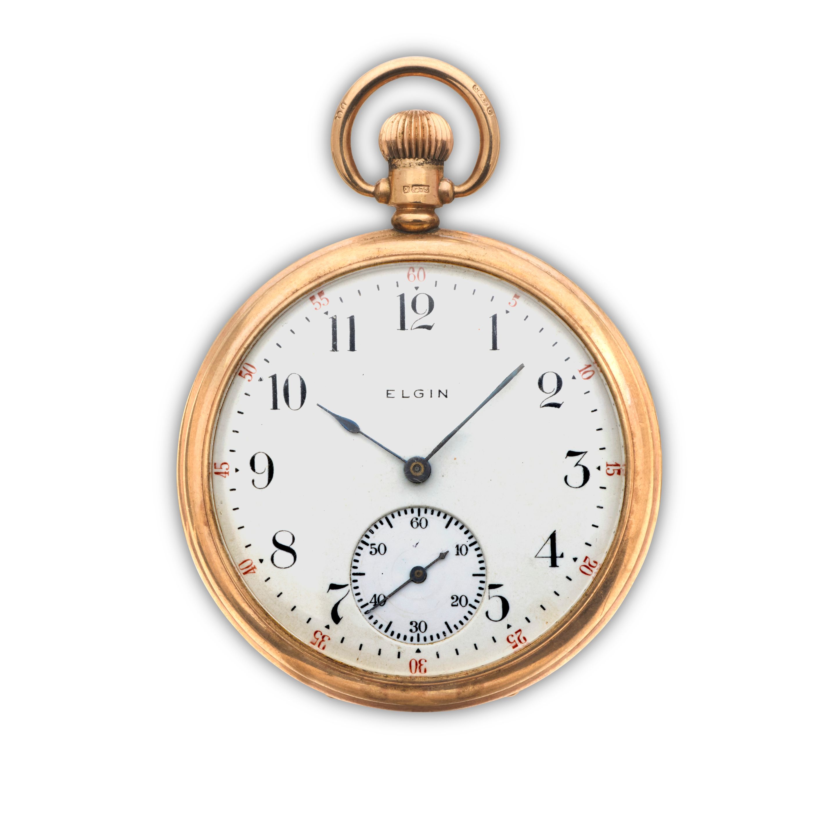Elgin. A 9K gold keyless wind open face pocket watch Birmingham Hallmark for 1930