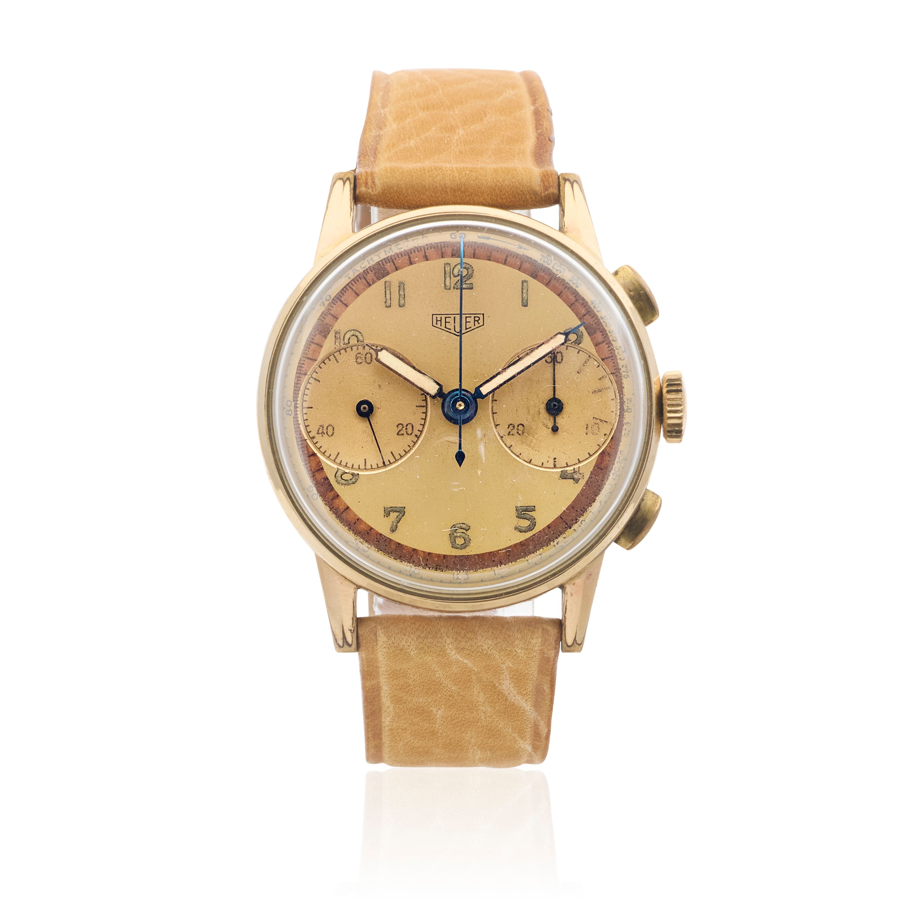 Heuer. A gold plated and stainless steel manual wind chronograph wristwatch Circa 1950