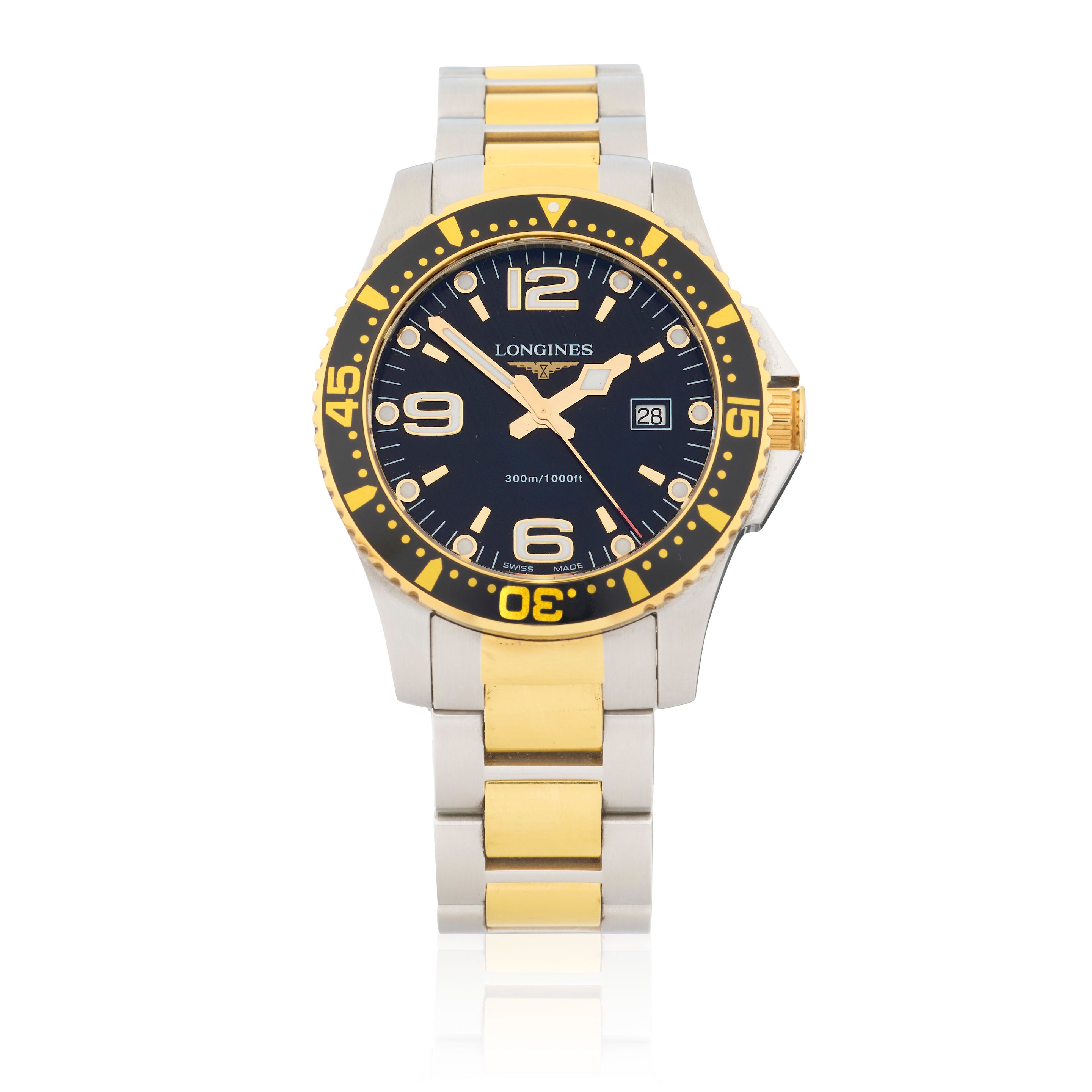 Longines. A stainless steel and gold plated quartz calendar bracelet watch Hydroconquest, Ref: L36403 , Circa 2010