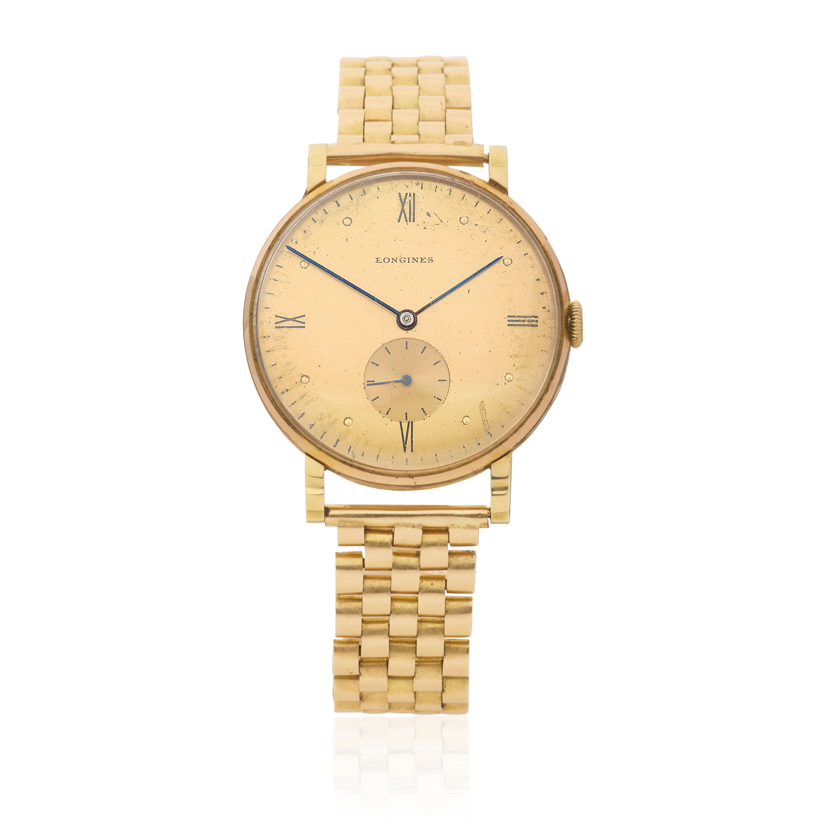 Longines. An 18K gold manual wind bracelet watch Circa 1942