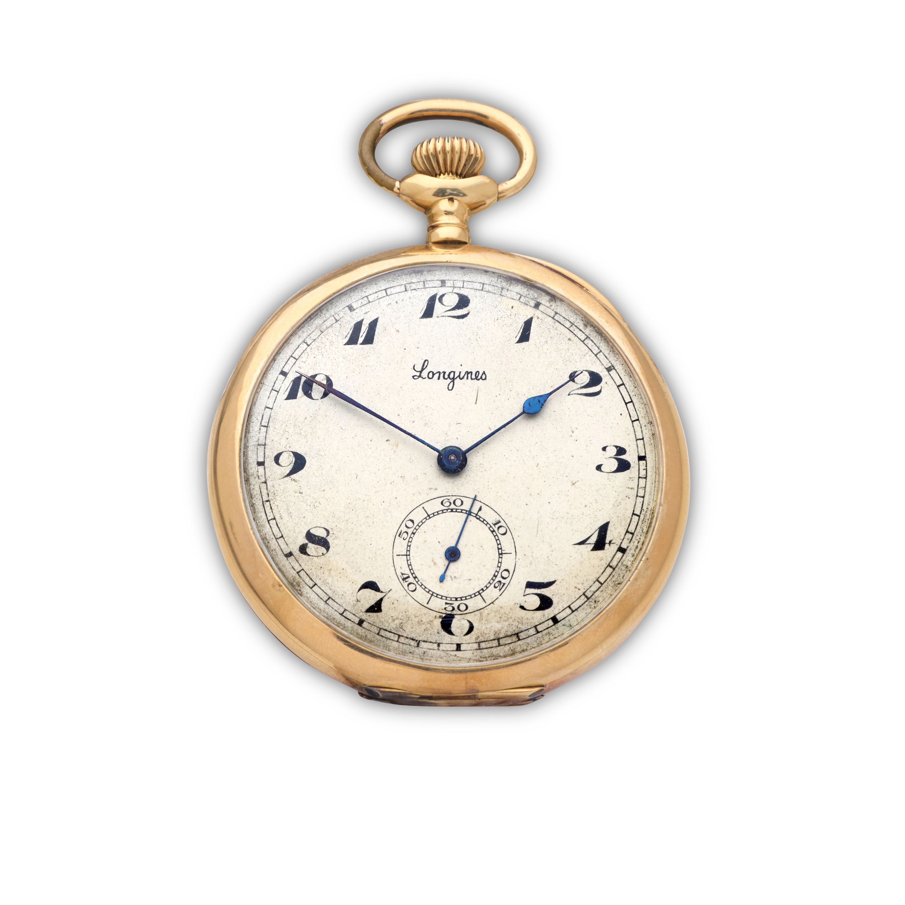 Longines. An 18K gold keyless wind open face pocket watch Circa 1912