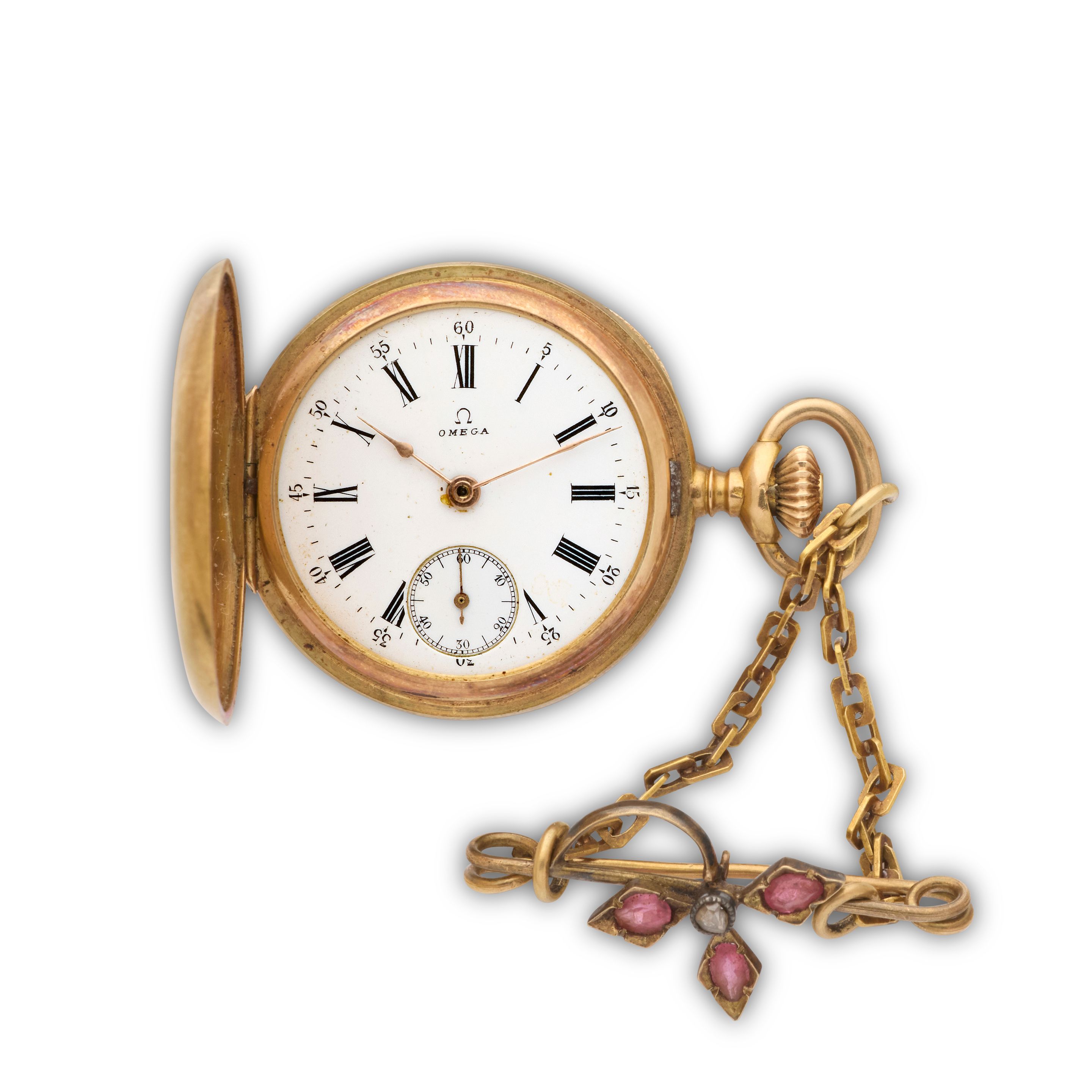 Omega. A 14K gold and enamel keyless wind full hunter pocket watch Circa 1910