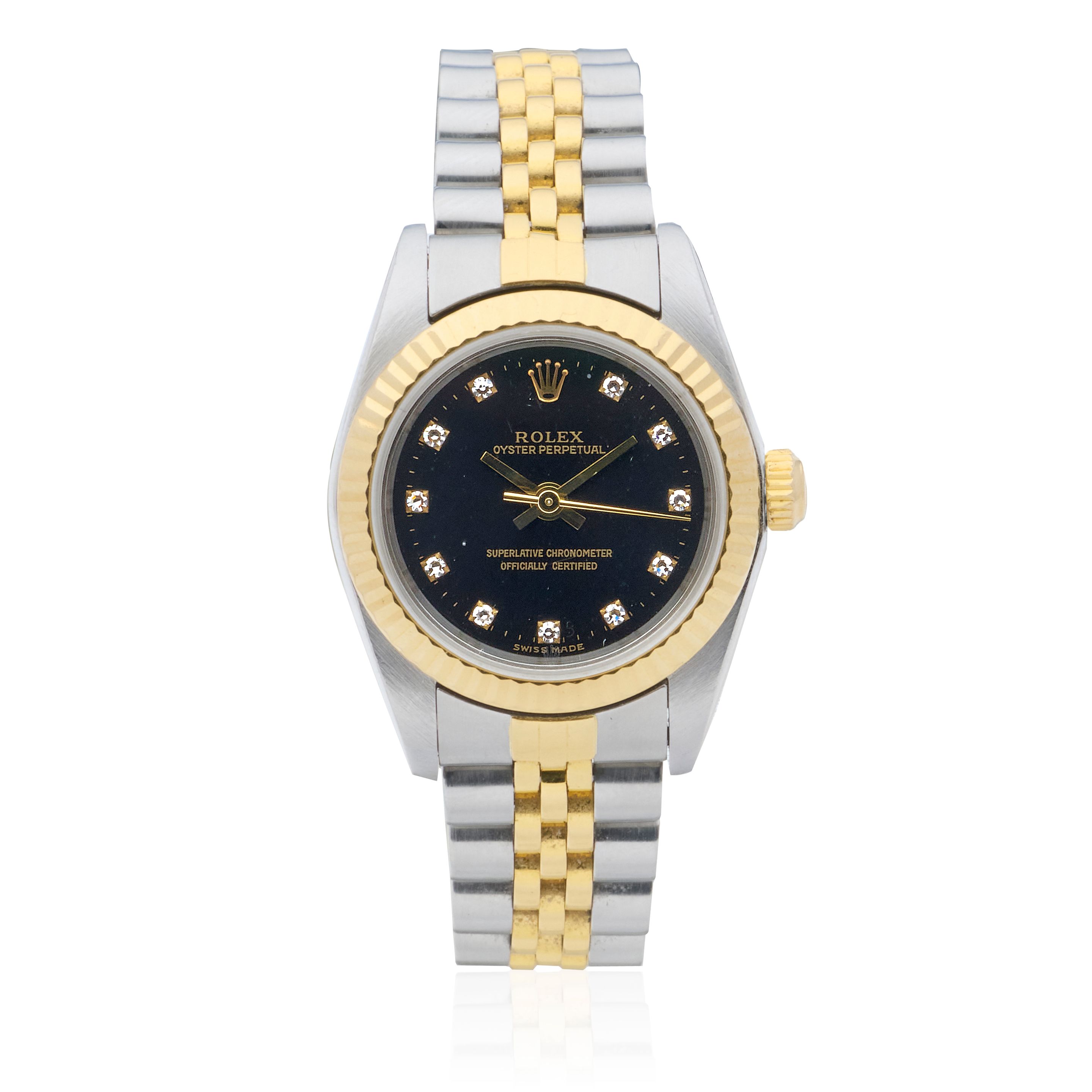 Rolex. A lady's 18K gold and stainless steel automatic calendar bracelet watch Oyster Perpetual, Ref: 76193, Purchased 13th December 2000