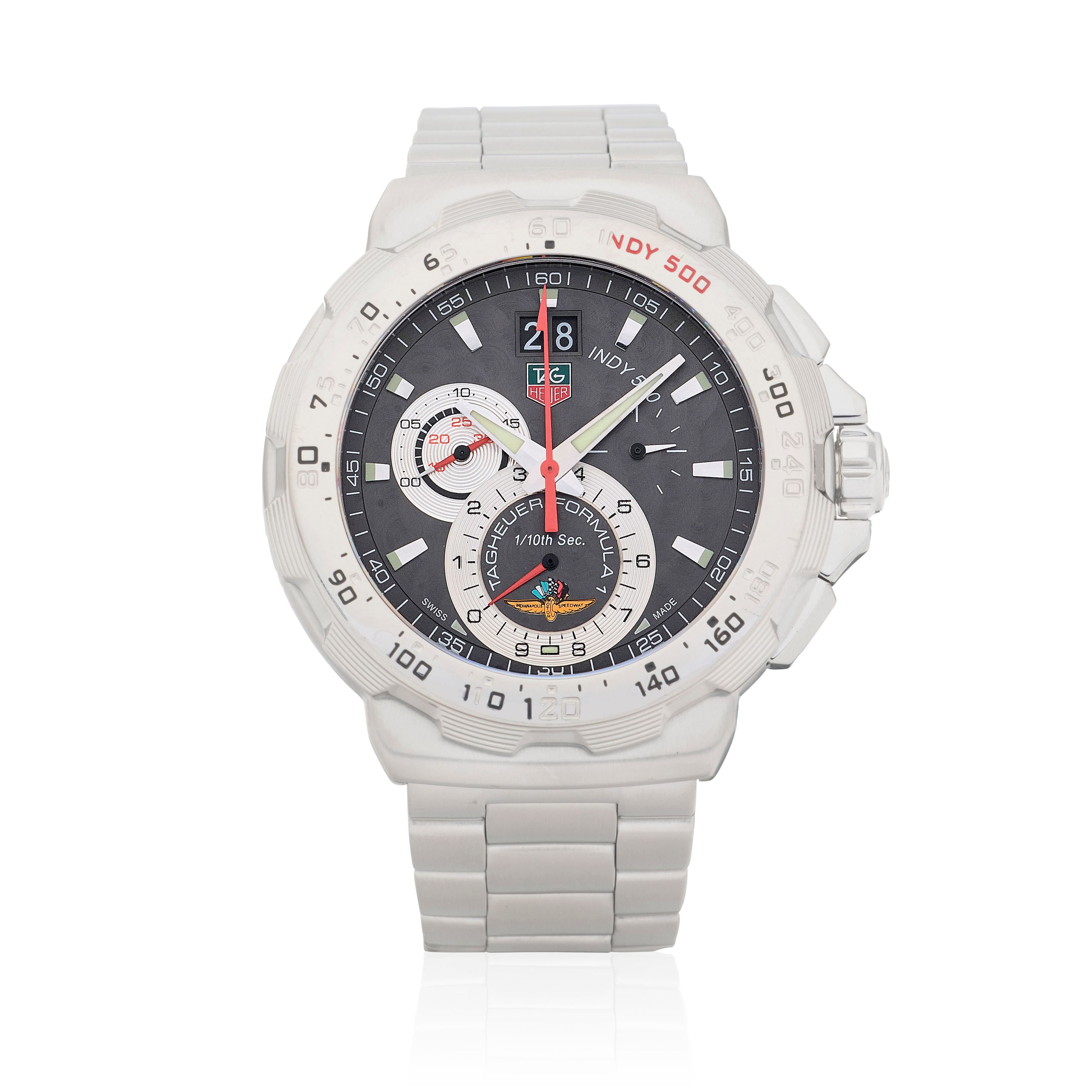 TAG Heuer. A stainless steel quartz calendar chronograph bracelet watch Indy 500, Ref: CAH101A , Purchased 17th September 2006
