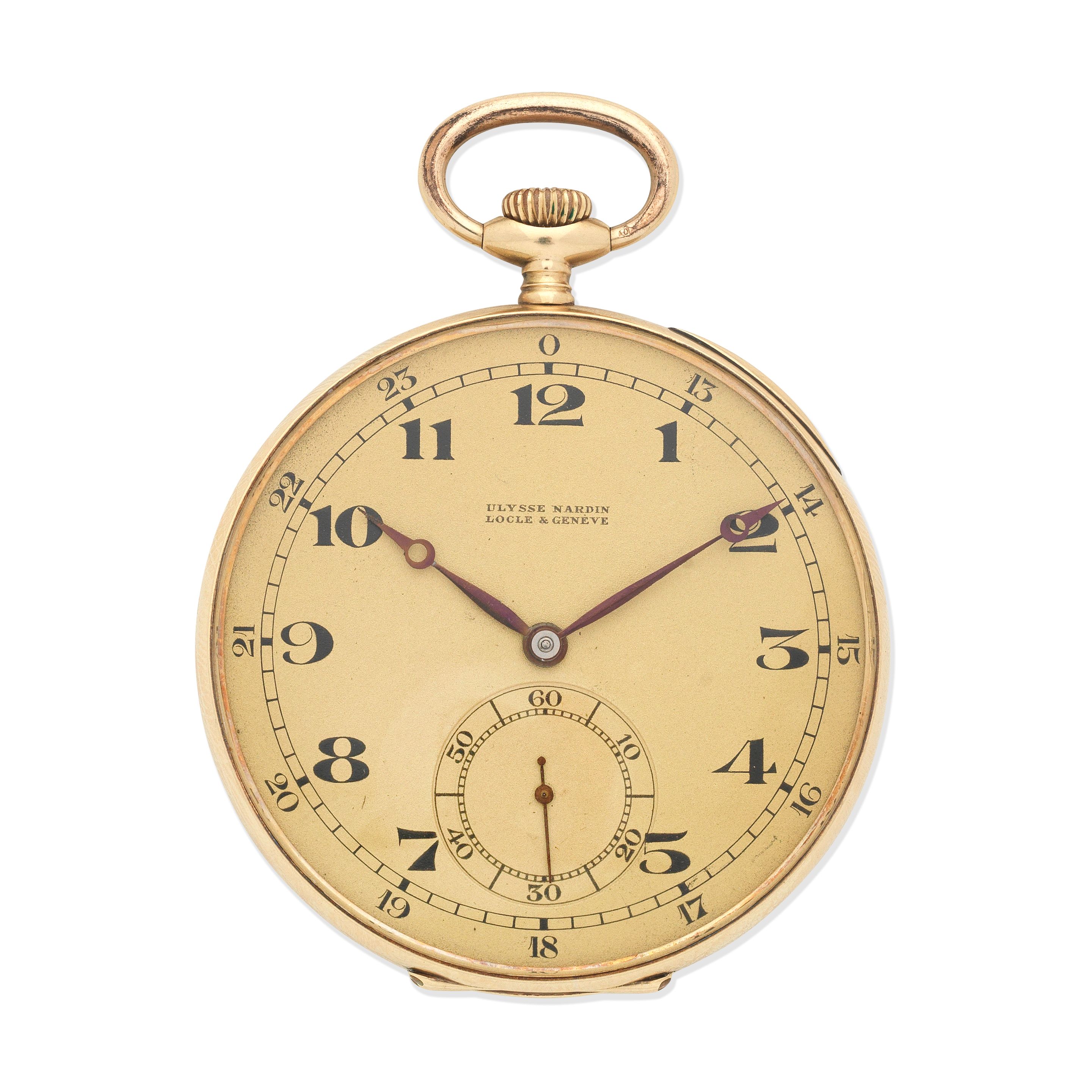 Ulysse Nardin. A 14K gold keyless wind open face pocket watch Circa 1930