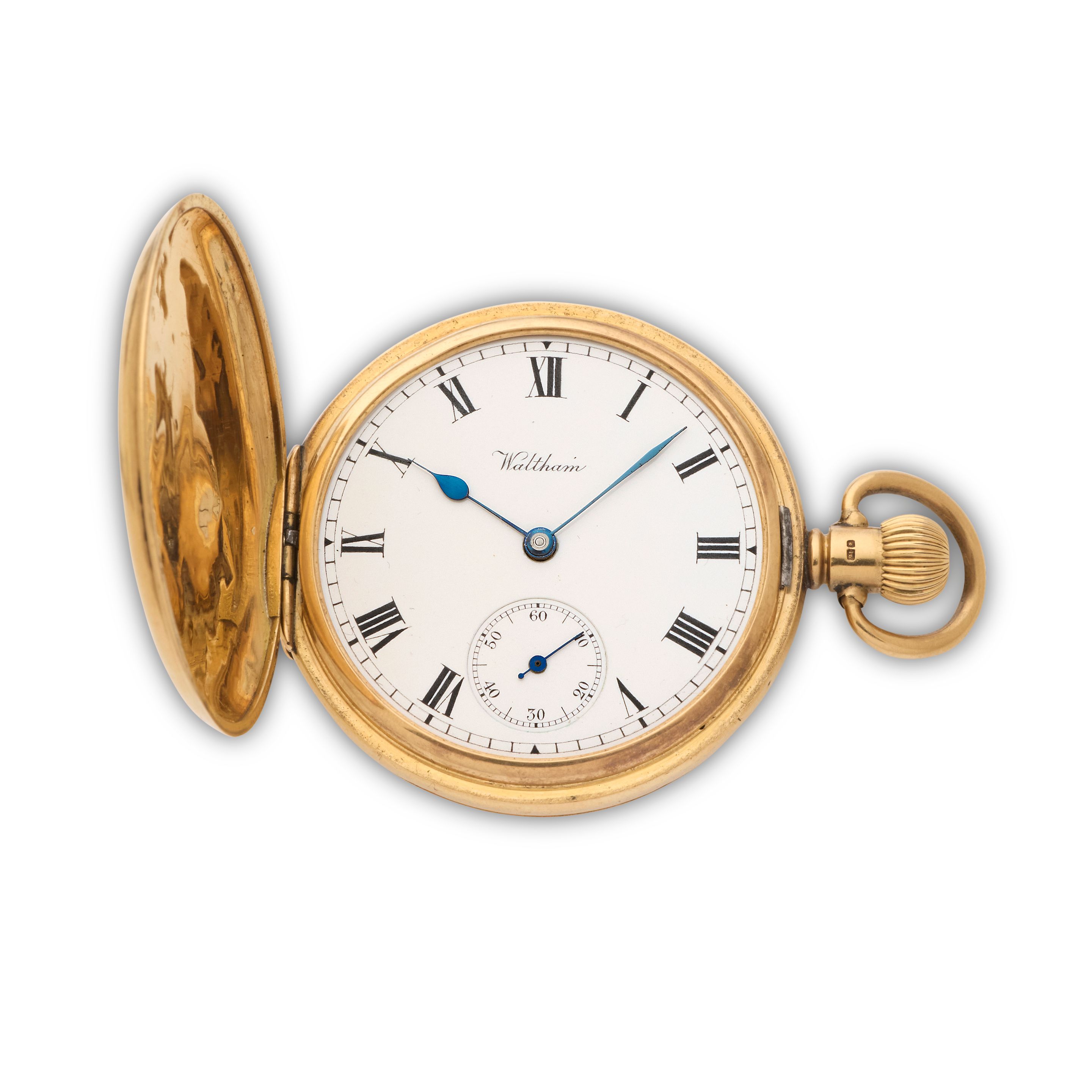 Waltham. An 18K gold keyless wind full hunter pocket watch Birmingham Hallmark for 1916