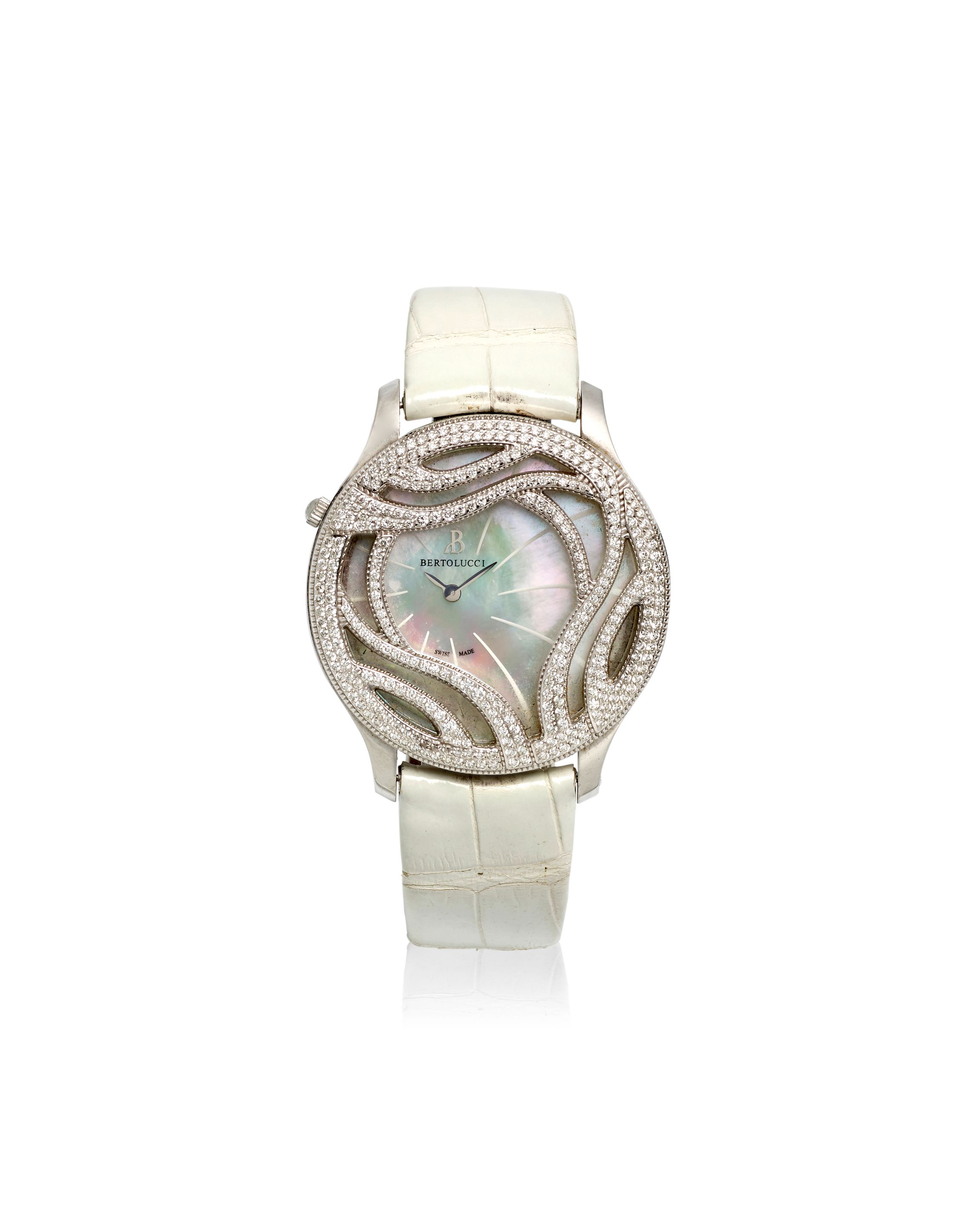 BERTOLUCCI. A STAINLESS STEEL AND DIAMOND SET QUARTZ WRISTWATCH WITH MOTHER OF PEARL DIAL Stria III, Ref: 1513 , c. 2012
