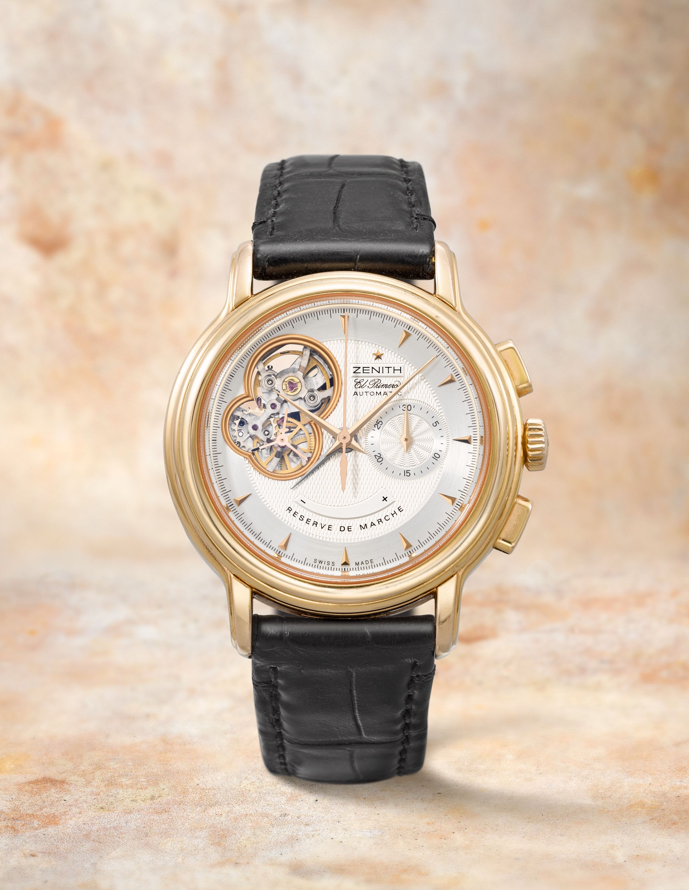 Zenith. A fine 18K rose gold automatic semi-skeletonised chronograph wristwatch El Primero Chronomaster, Ref: 18.0240.4021, Circa 2010
