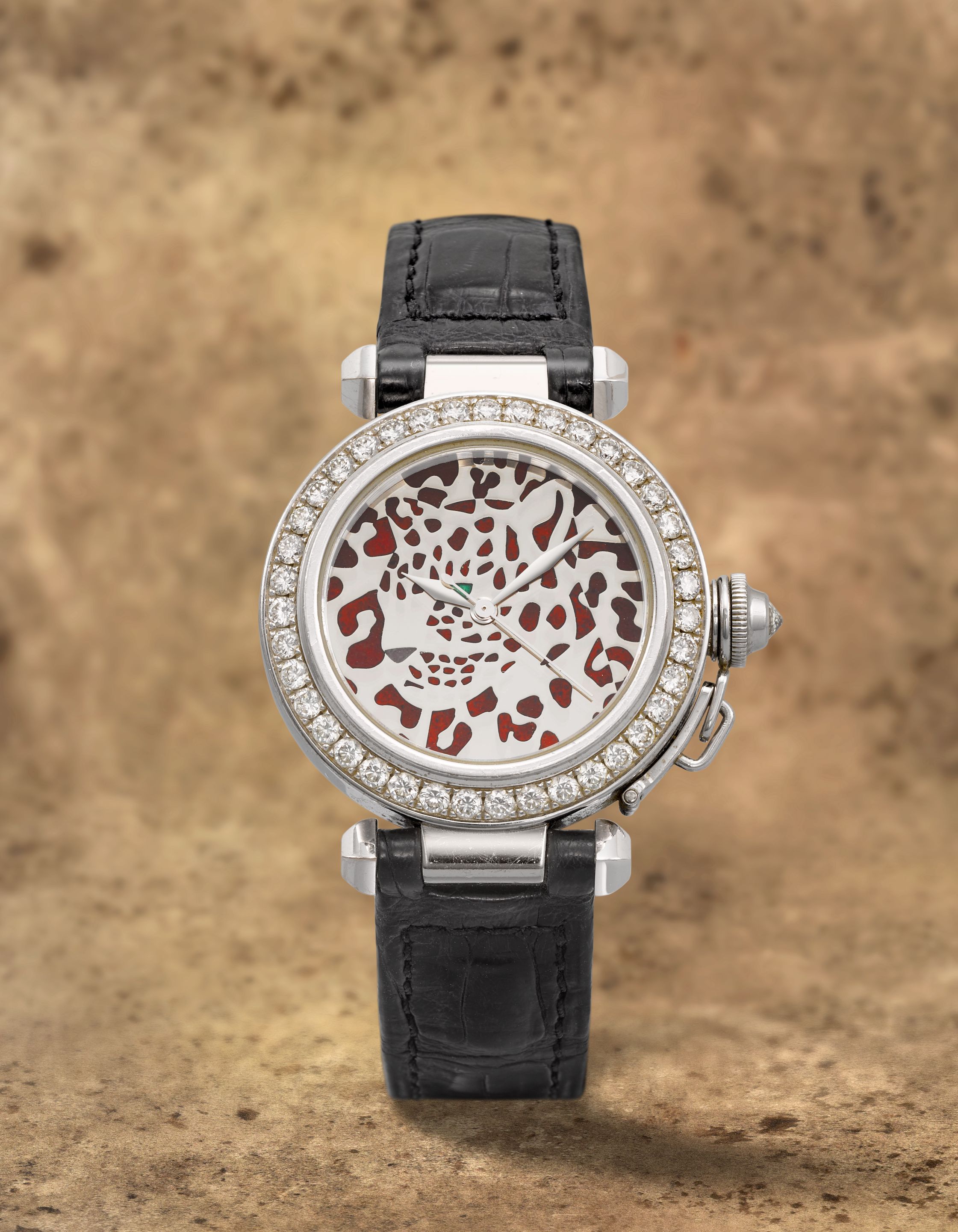 Cartier. A fine and rare Limited Edition 18K white gold and diamond set automatic wristwatch with Champlevé enamel dial Pasha, Ref: 2528, No.01/20, Circa 2000