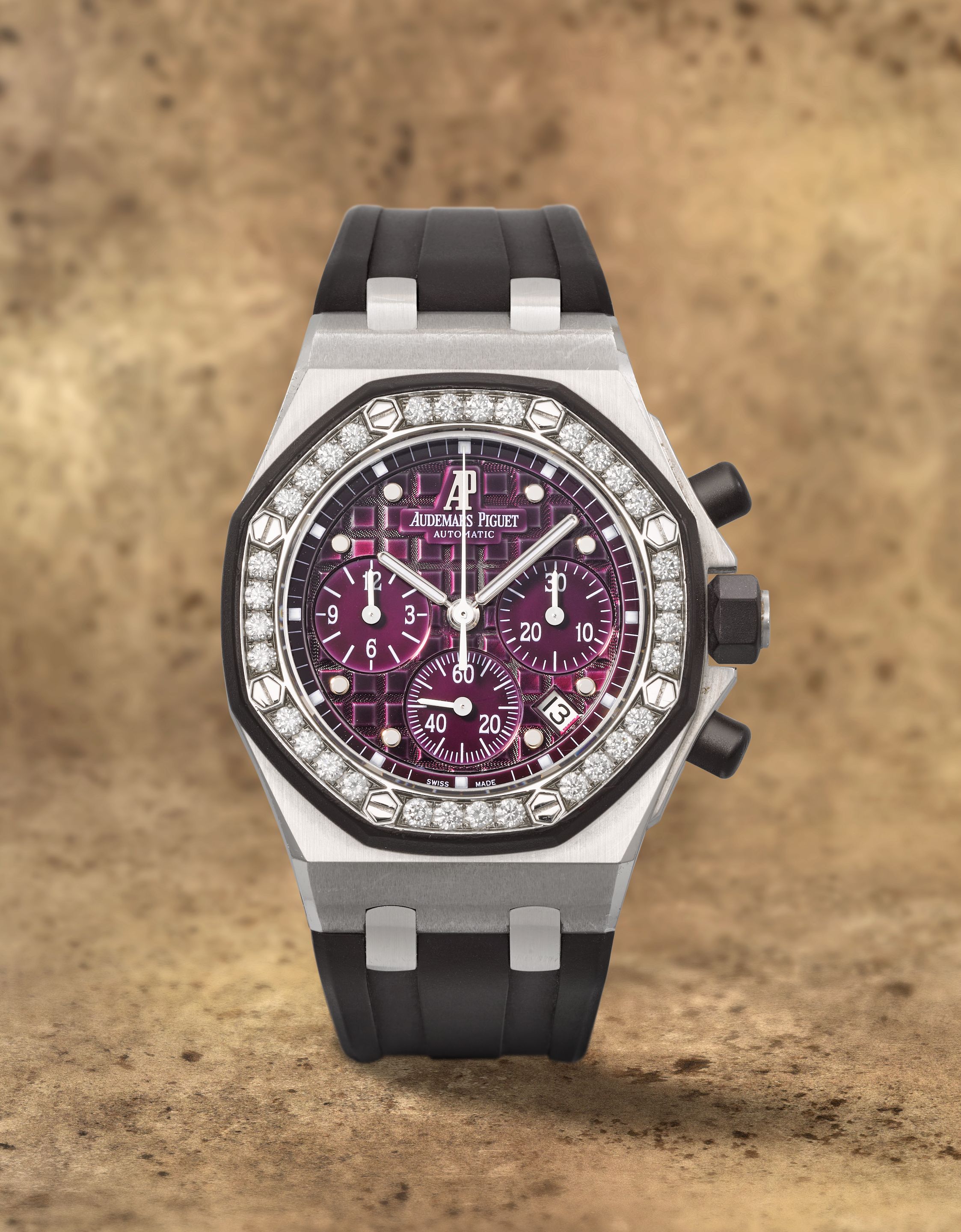 Audemars Piguet. A mid-size stainless steel diamond set automatic calendar chronograph wristwatch Royal Oak Offshore, Ref: 26048SK.ZZ.D066CA.01, No.0508, Circa 2010