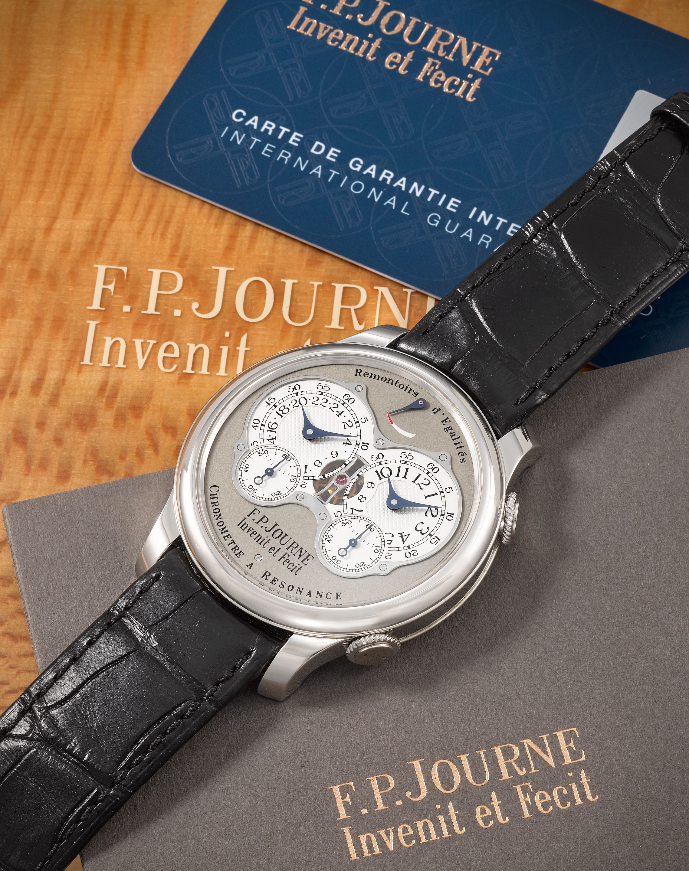F.P. Journe. A fine platinum manual wind dual time wristwatch with dual escapements, power reserve and hack feature for seconds Chronomètre à Résonance, Purchased 20th ...