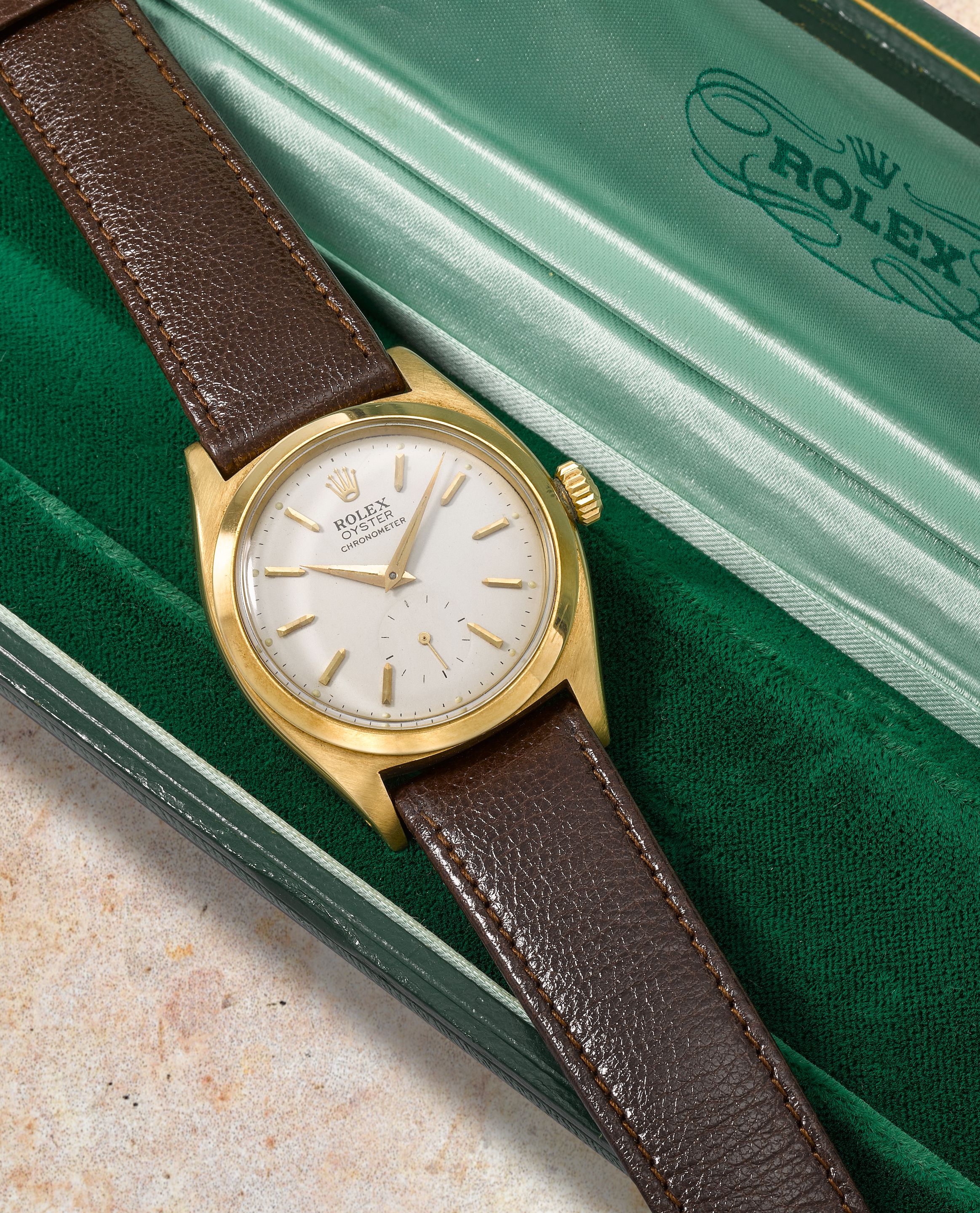 Rolex. An extremely rare 18K gold 'Kew A' manual wind wristwatch Rolex Oyster Observatory Chronometer, Ref: 6210, Circa 1955