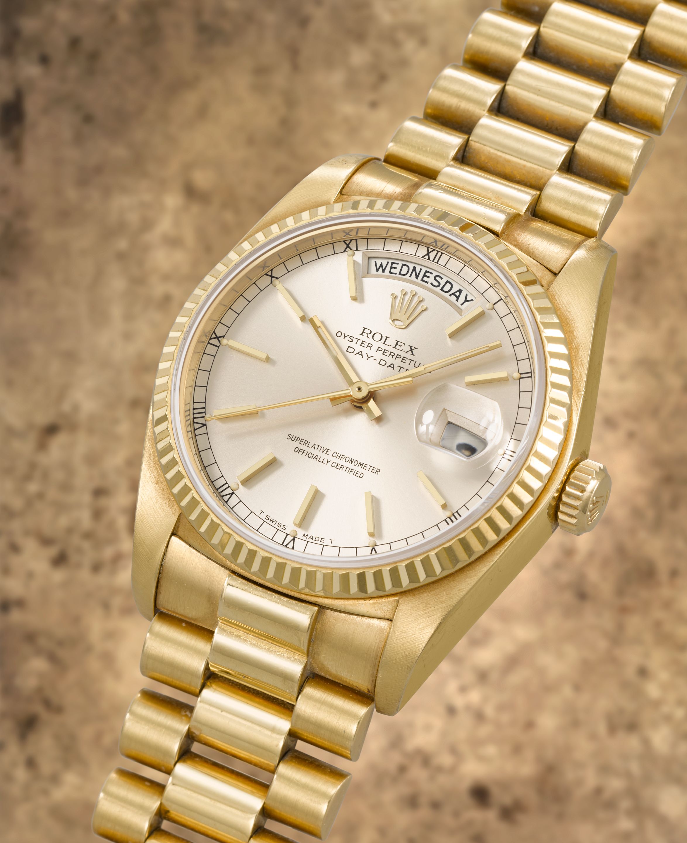 Rolex. A fine 18K gold automatic calendar bracelet watch Day-Date, Ref: 18038, Purchased 7th February 1984