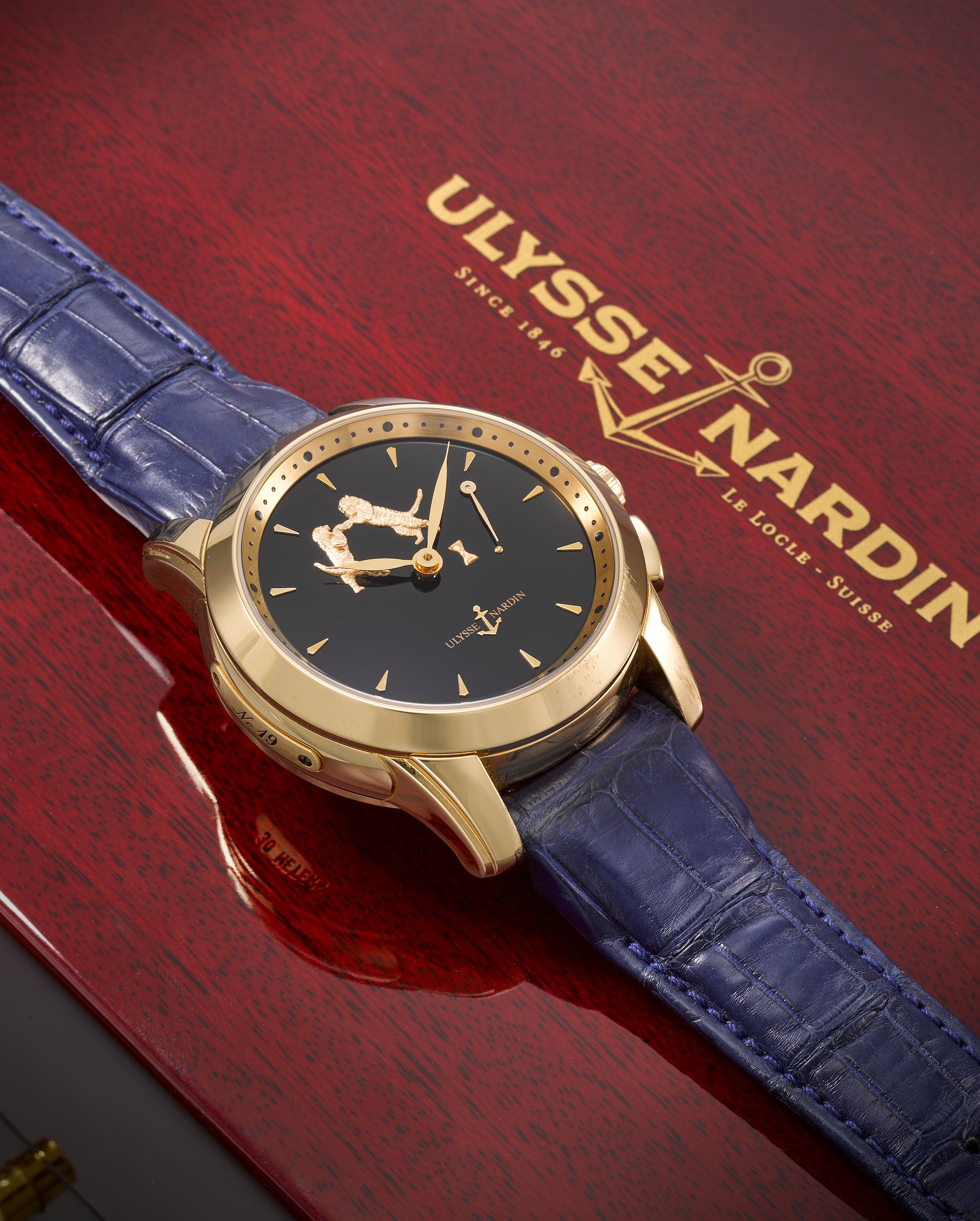 Ulysse Nardin. A fine and rare 18K rose gold automatic striking wristwatch with onyx dial Hourstriker, Ref: 6106-130, Purchased 22nd May 2015