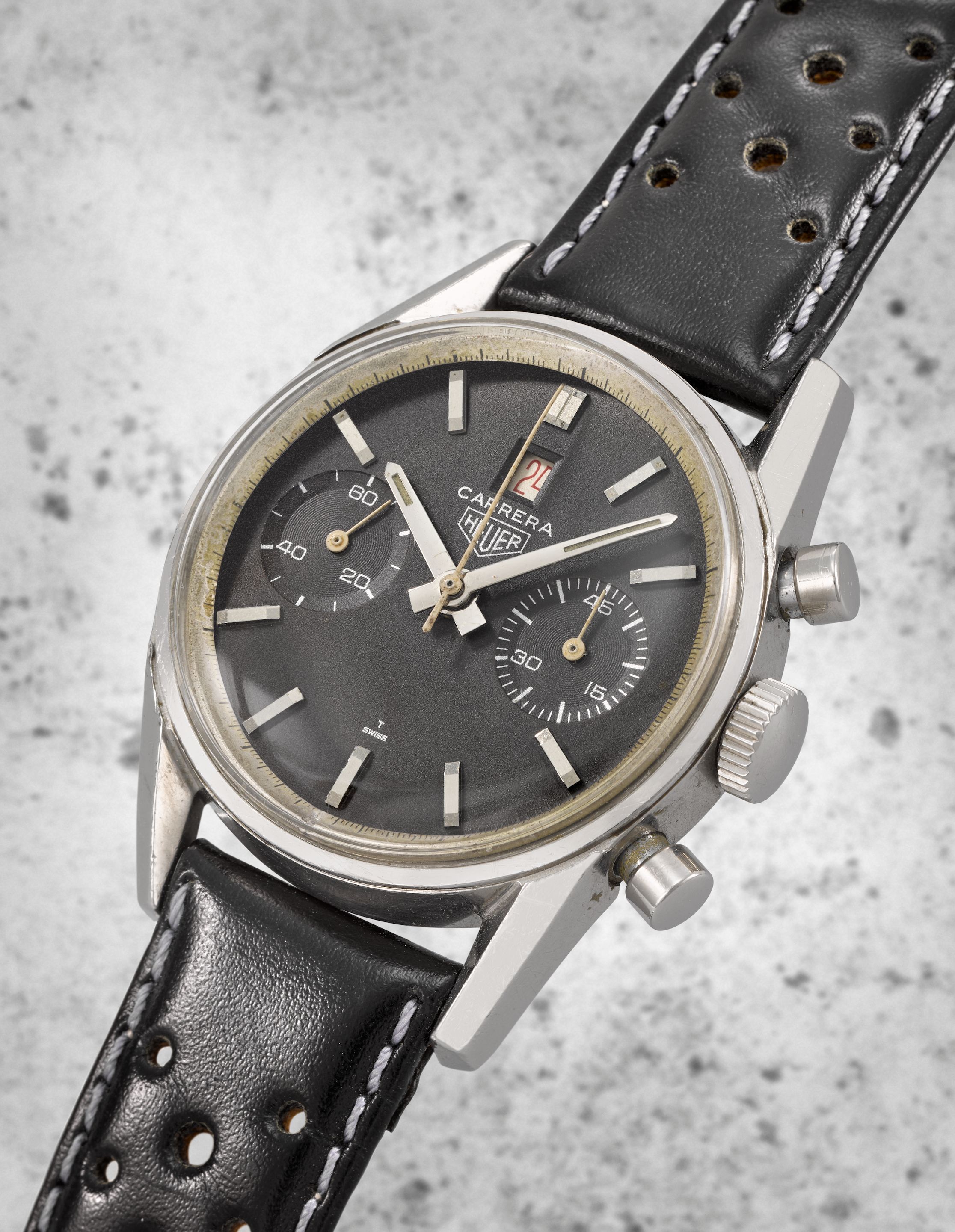 Heuer. A fine and rare stainless steel manual wind chronograph wristwatch Carrera, Ref: 3147N 'Dato 12', Circa 1966