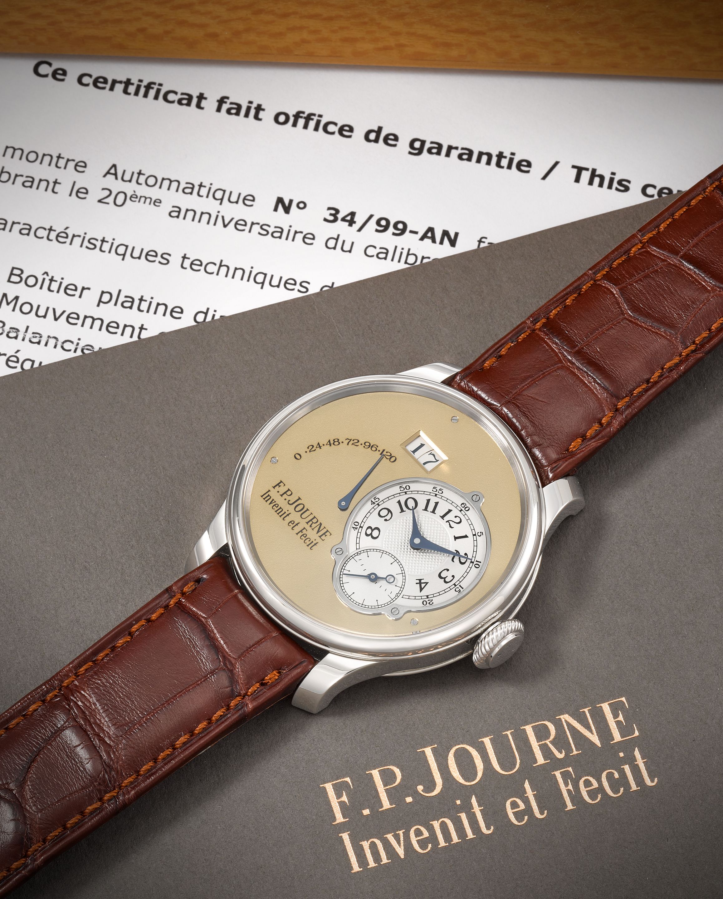 F.P. Journe. A fine and rare Limited Edition platinum automatic calendar wristwatch with power reserve Octa Réserve de Marche, Limited Edition No.34/99-AN, Purchased August 2022
