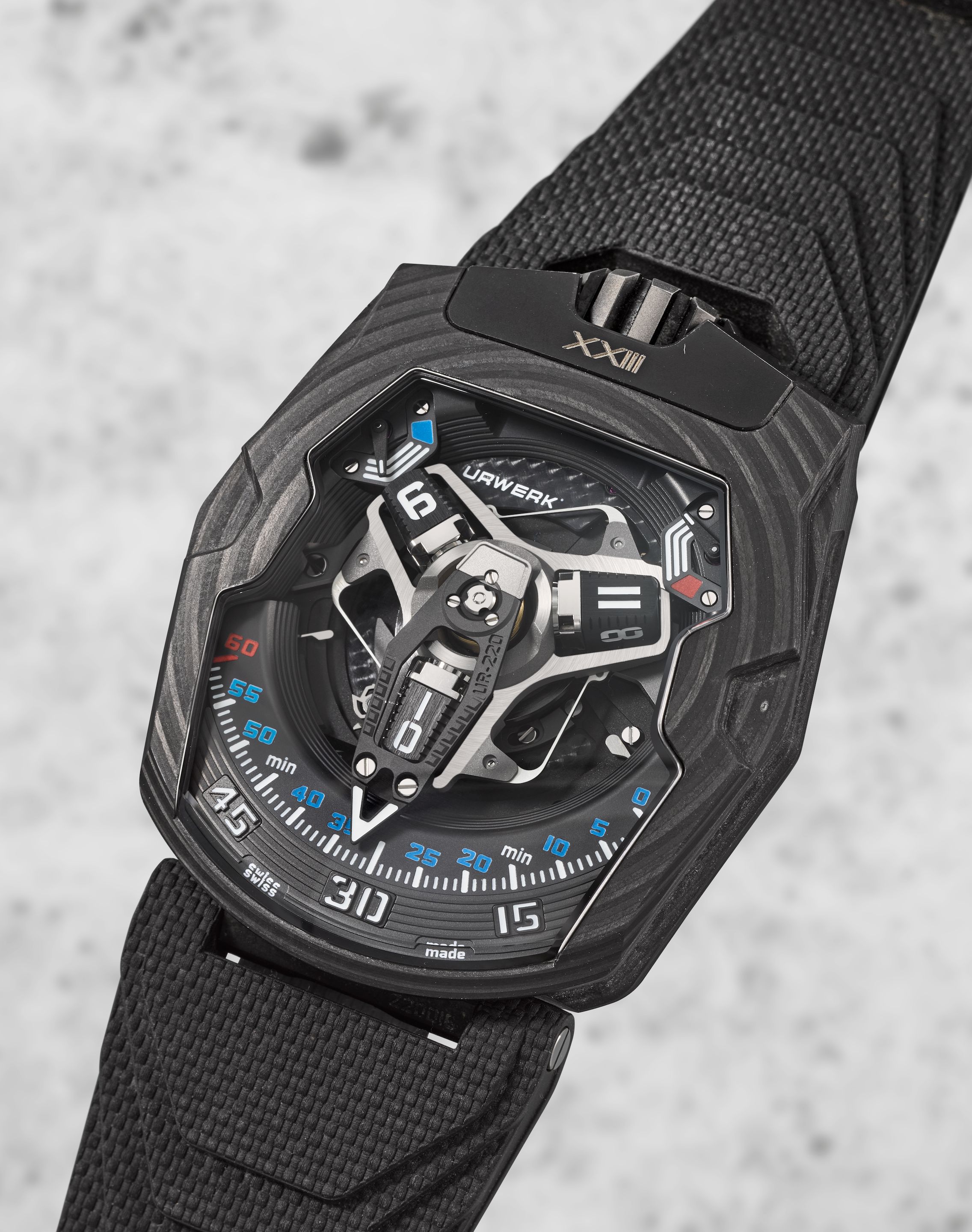 Urwerk. A very rare and Limited Edition CTP pressed carbon manual wind wristwatch with satellite time display Grove Edition, Ref: UR-220, Circa 2020