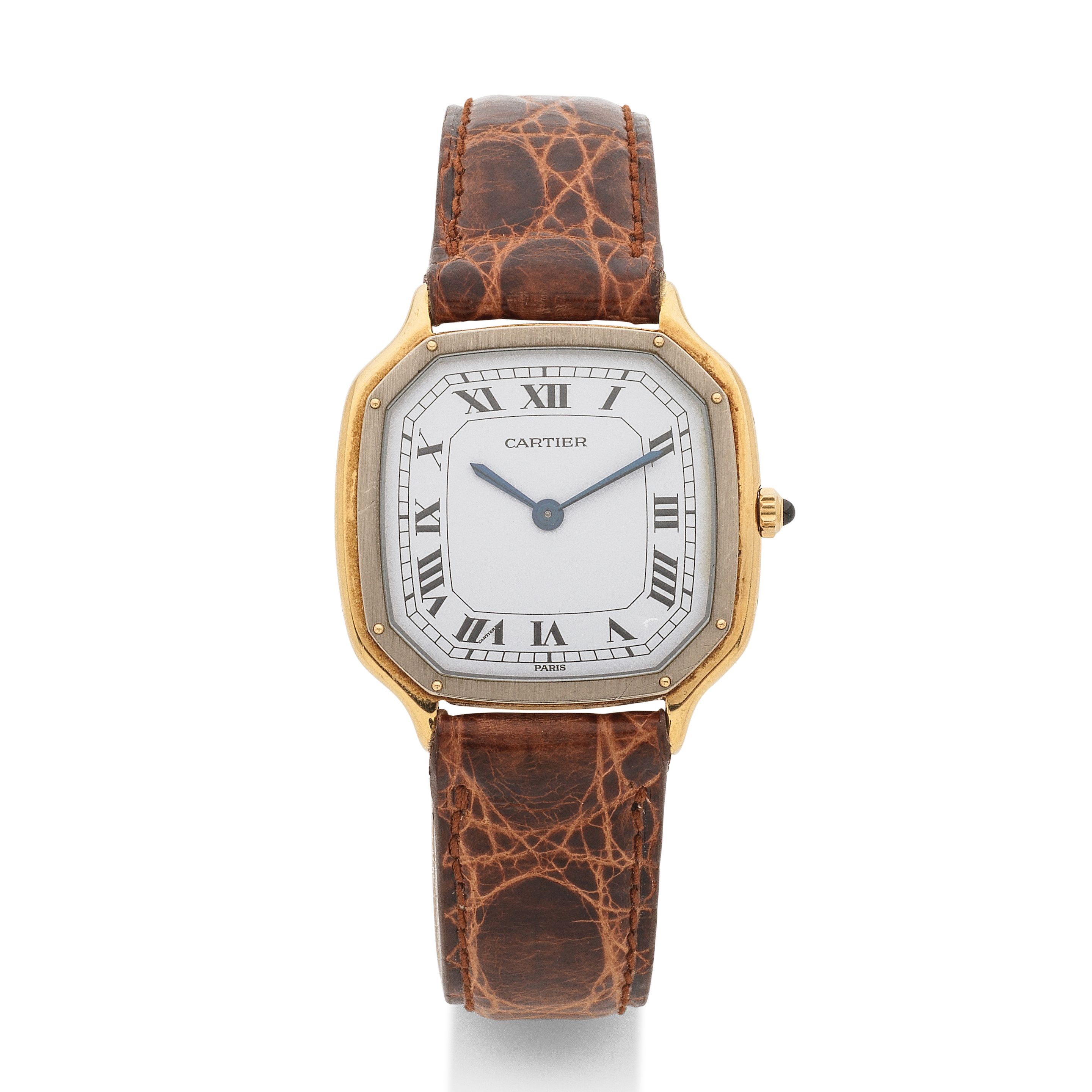 Cartier. A rare 18K two tone gold manual wind wristwatch Cartier. Rare montre bracelet en deux ors 18K (750) mouvement mécanique Trianon, Ref: 9606, Circa ...
