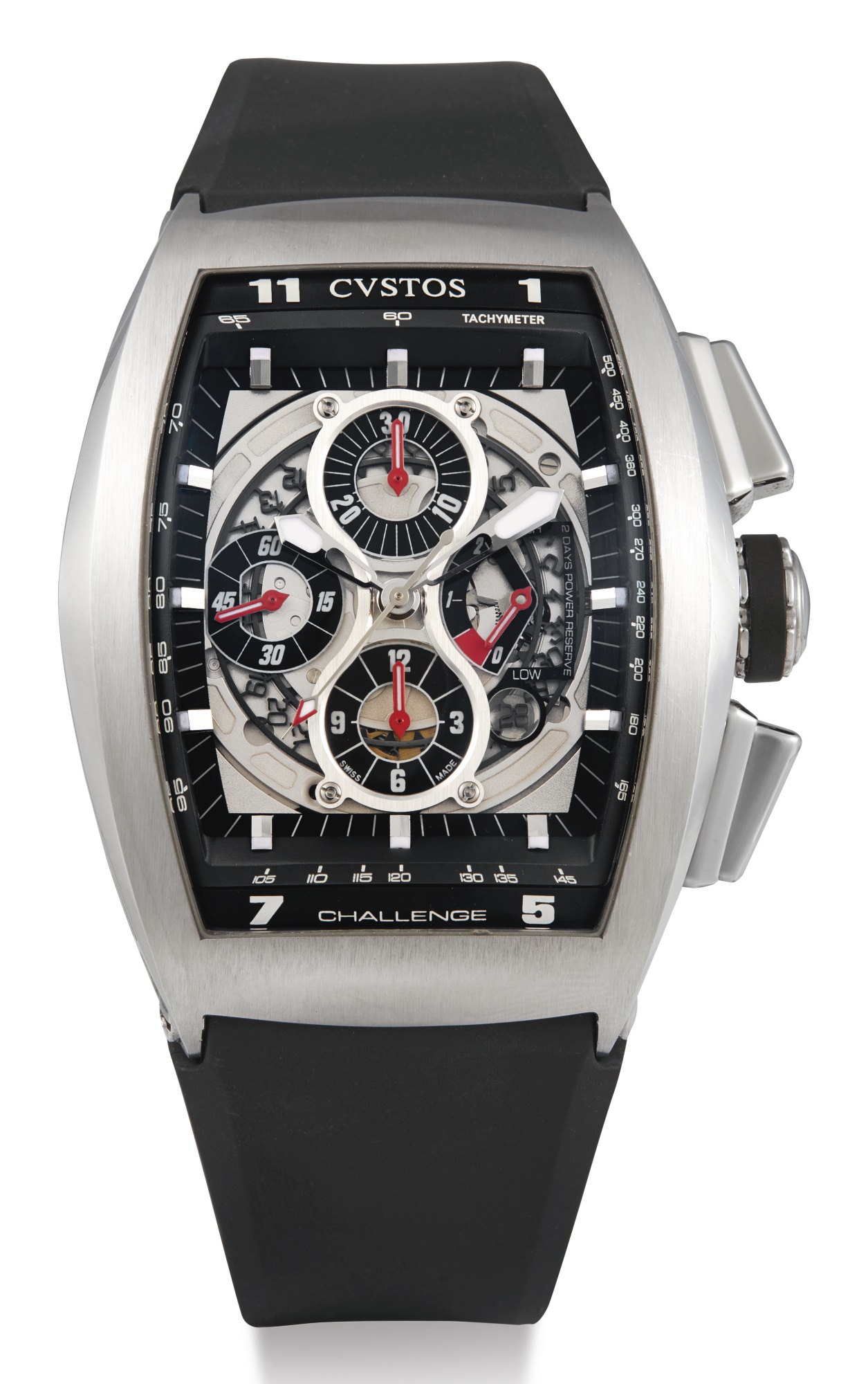 CVSTOS, STAINLESS STEEL TONNEAU-FORM AUTOMATIC CHRONOGRAPH WRISTWATCH WITH DATE, CHALLENGE GT