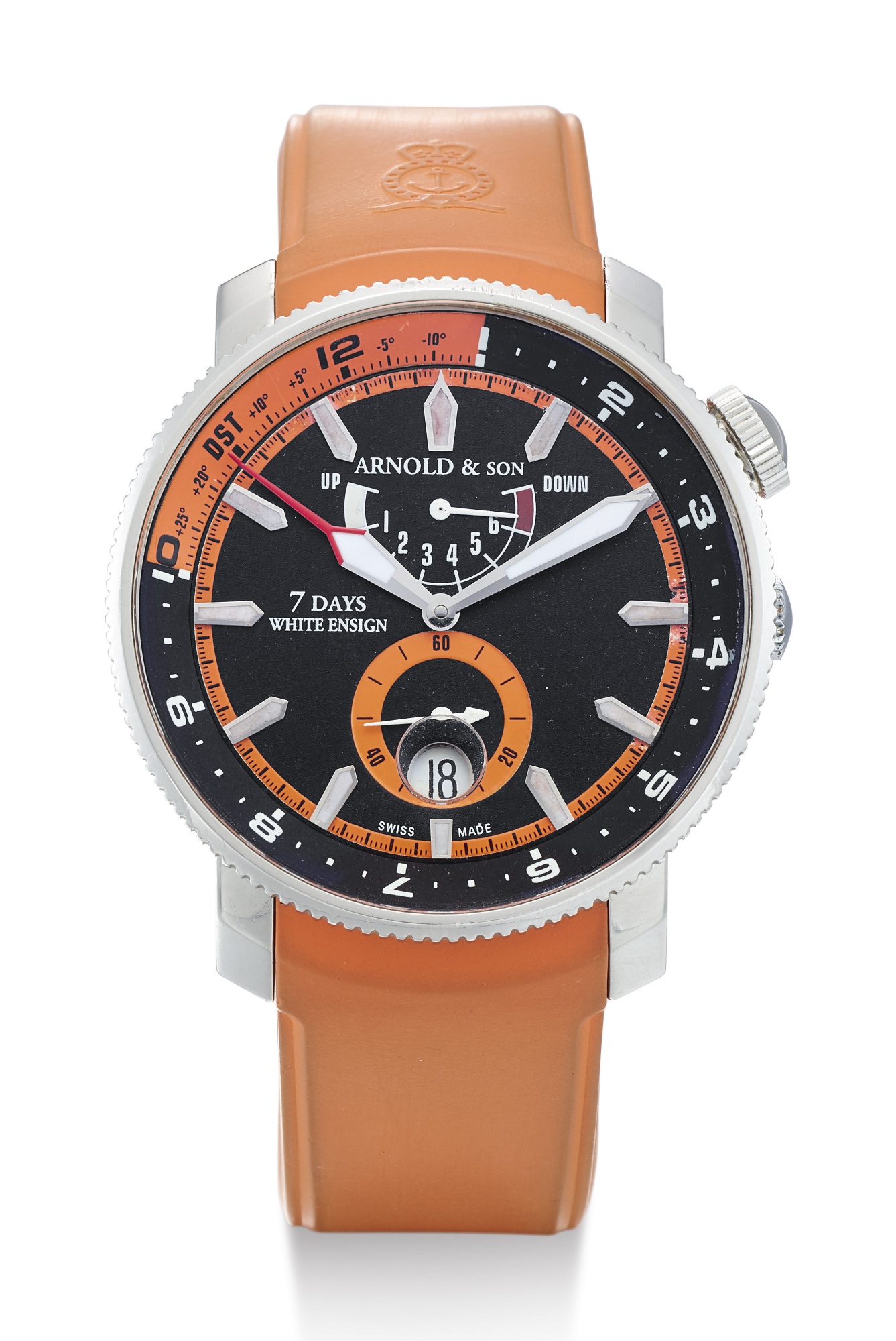 ARNOLD & SON, LIMITED EDITION STAINLESS STEEL WRISTWATCH WITH DATE AND 7-DAY POWER RESERVE INDICATION, WHITE ENEIGN