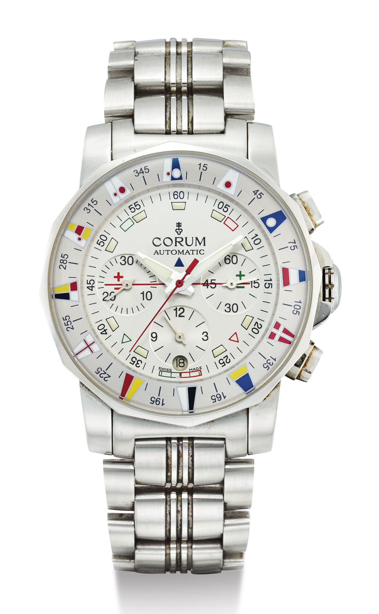 CORUM, STAINLESS STEEL CHRONOGRAPH WRISTWATCH WITH DATE AND BRACELET, ADMIRAL'S CUP CHRONOGRAPH, REF 985.630.20