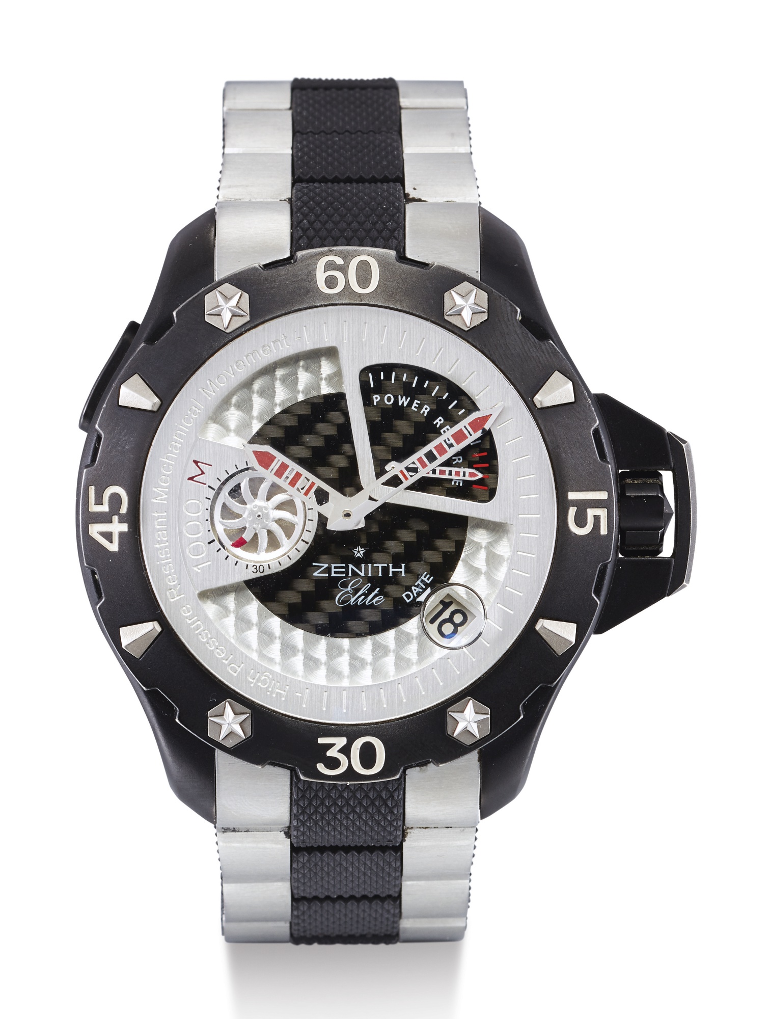 ZENITH, PVD-COATED TITANIUM WRISTWATCH WITH DATE, POWER RESERVE INDICATION AND BRACELET, DEFY XTREME POWER RESERVE