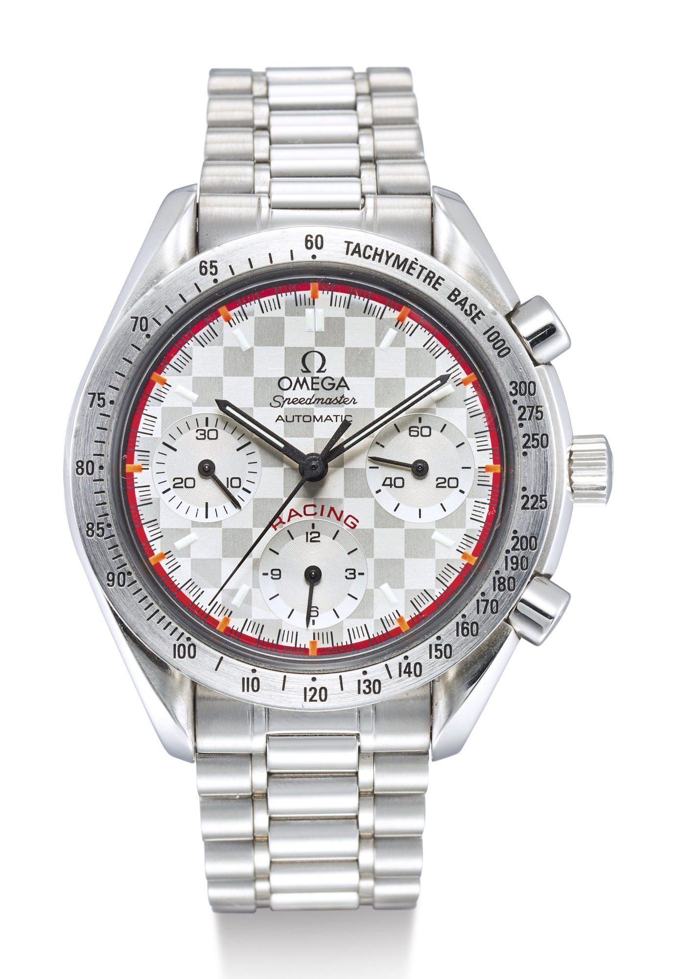 OMEGA, LIMITED EDITION STAINLESS STEEL WRISTWATCH WITH BRACELET AND DATE, SPEEDMASTER RACING WORLD CHAMPION 2000, REF 35173000