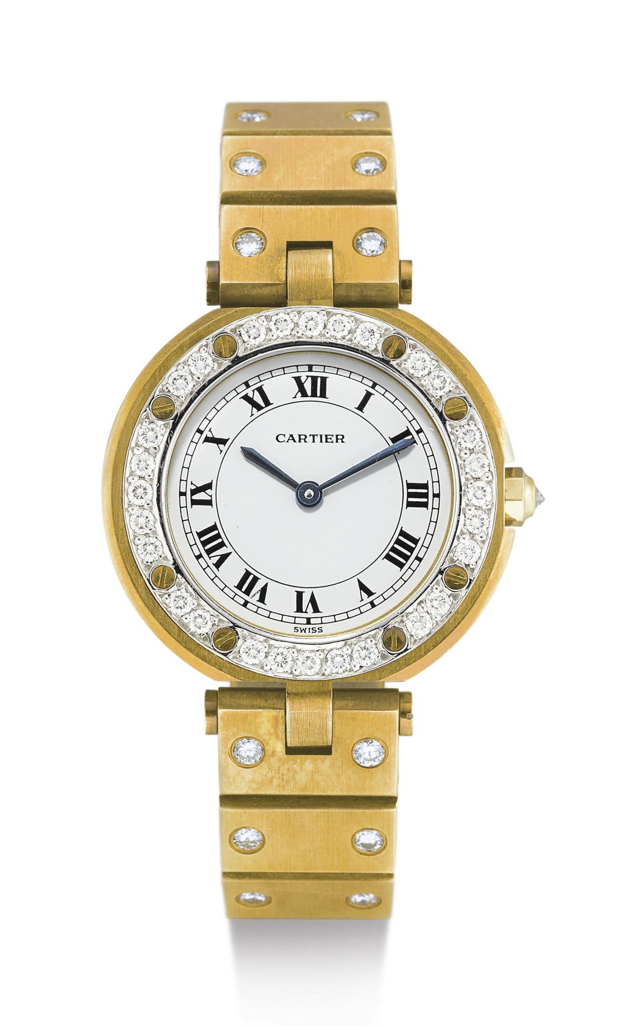 CARTIER, LADY'S YELLOW GOLD AND DIAMOND-SET BRACELET WATCH, SANTOS RONDE