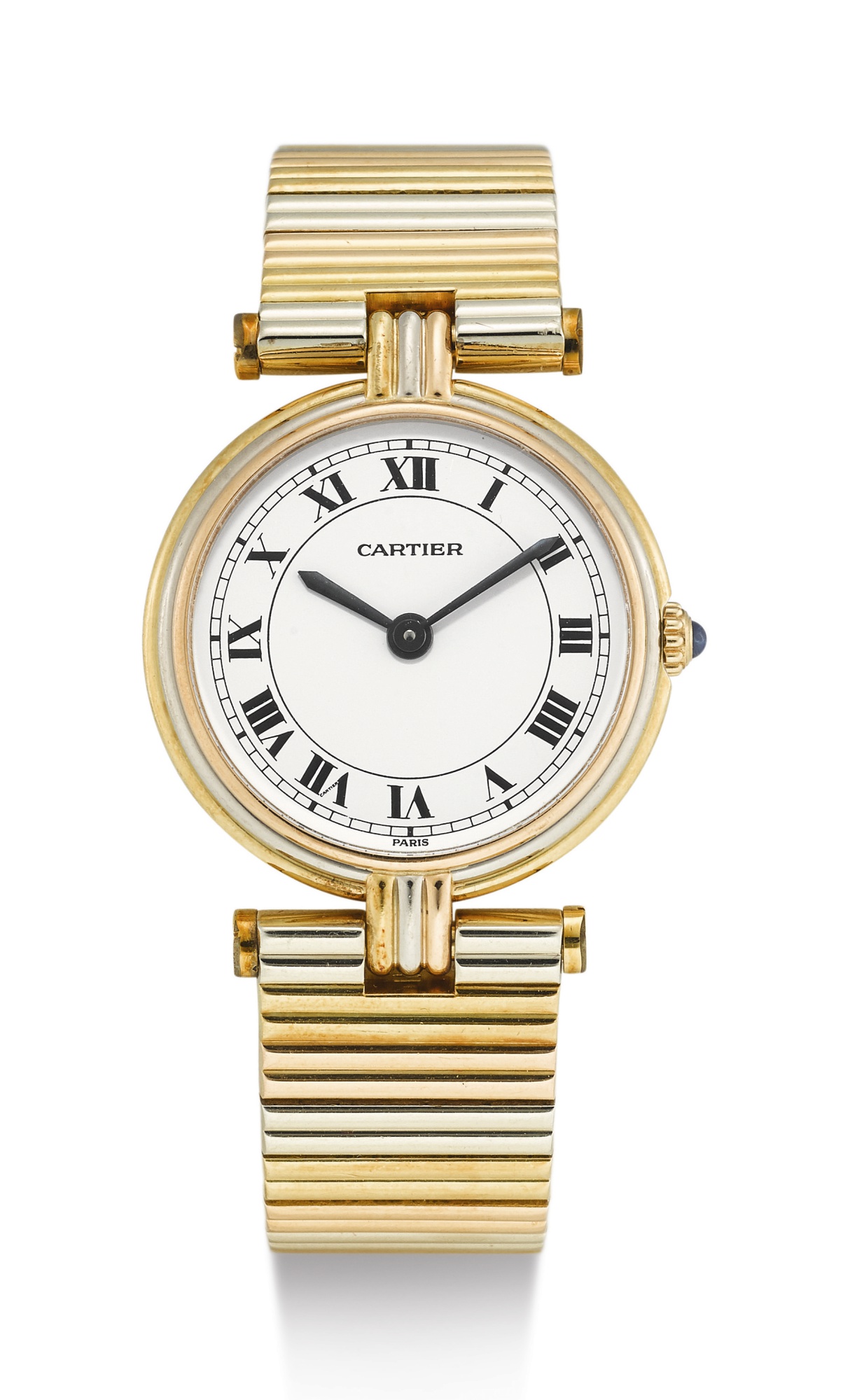 CARTIER, LADY'S TRI-COLOURED GOLD BRACELET WATCH, VLC