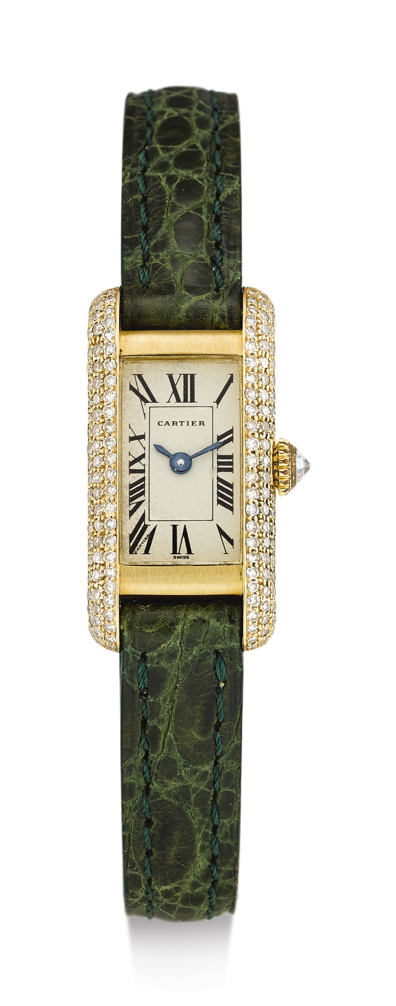 CARTIER, LADY'S YELLOW GOLD AND DIAMOND-SET WRISTWATCH, MINI TANK ALLONGÉE