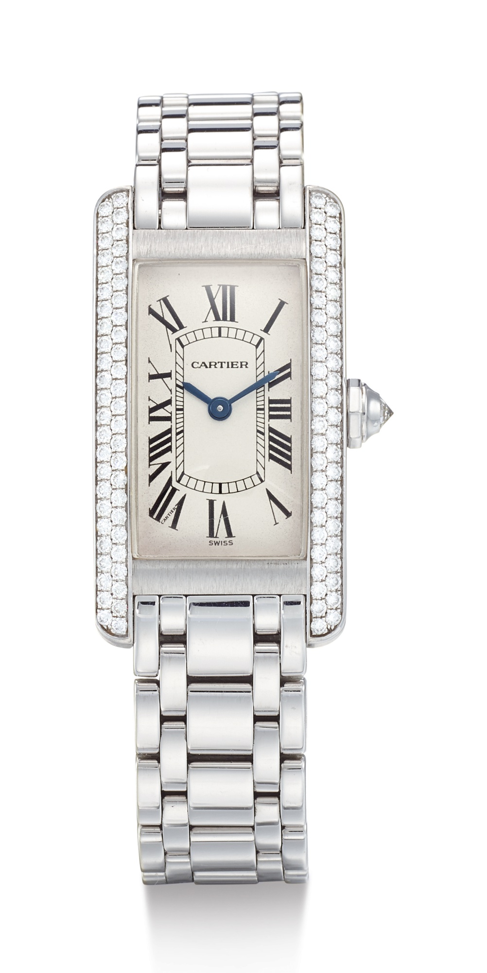 CARTIER, LADY'S WHITE GOLD AND DIAMOND-SET WRISTWATCH WITH BRACELET, TANK AMÉRICAINE