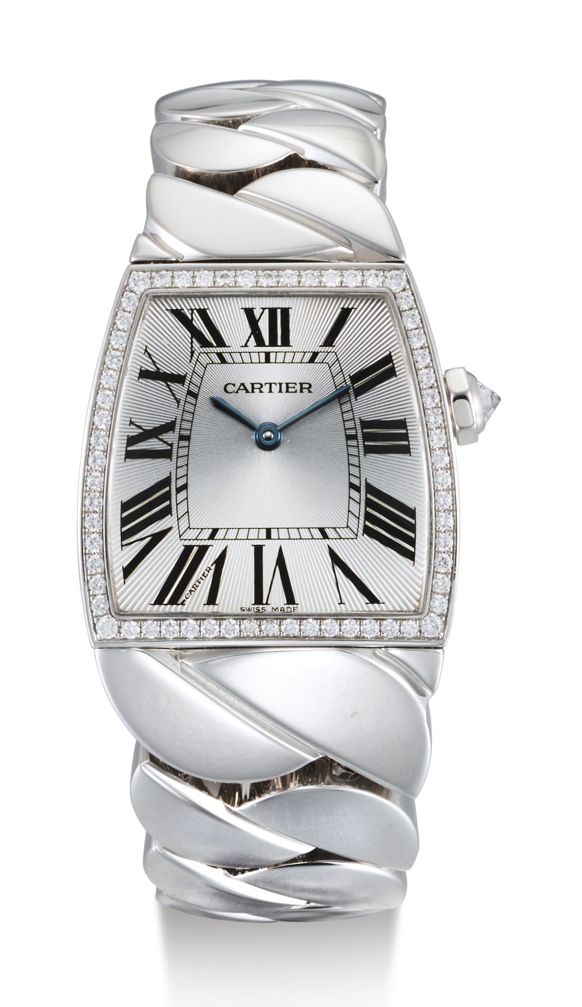 CARTIER, LADY'S WHITE GOLD AND DIAMOND-SET BRACELET WATCH, LA DONA