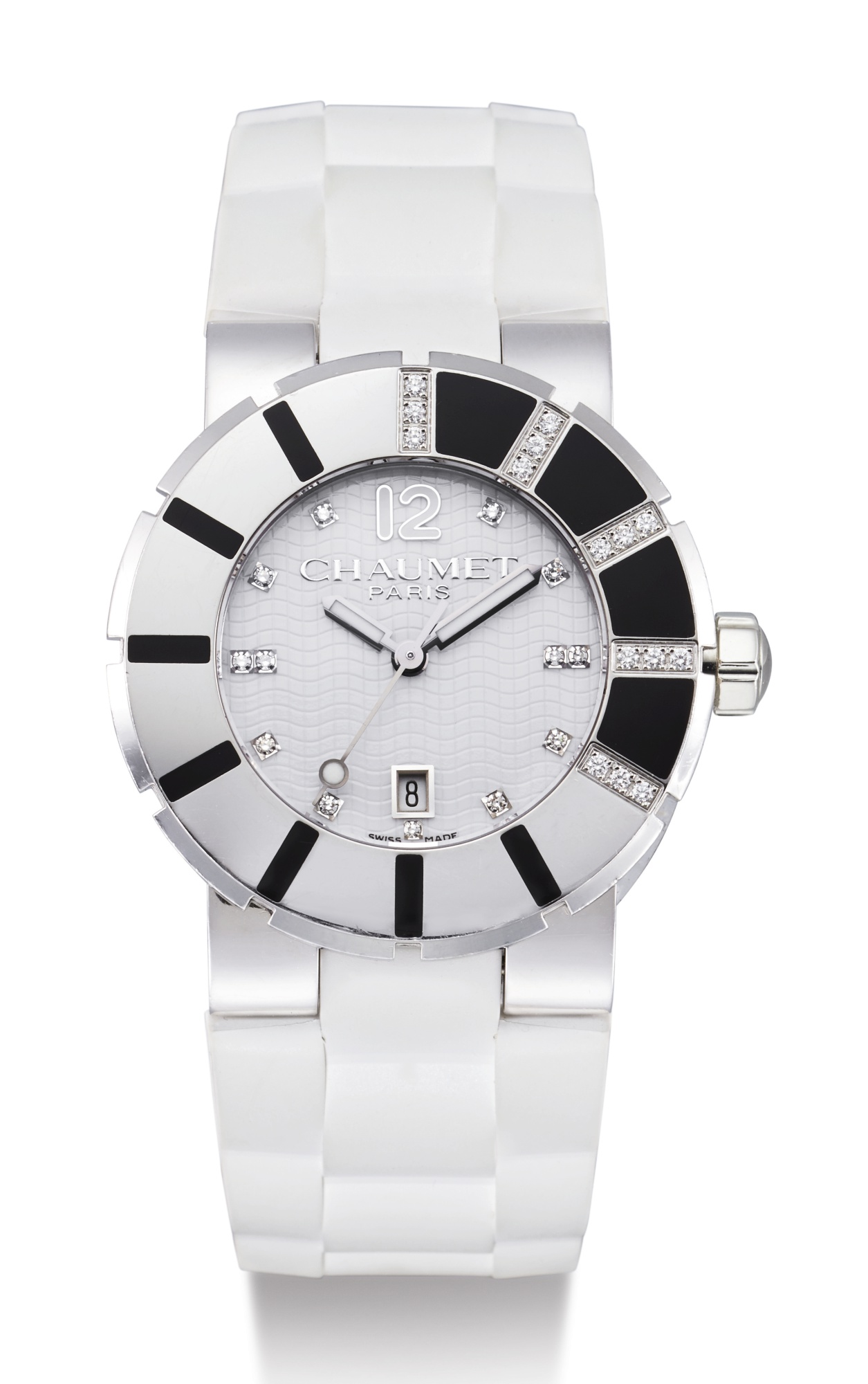 CHAUMET, STAINLESS STEEL AND DIAMOND-SET WRISTWATCH WITH DATE, CLASS ONE