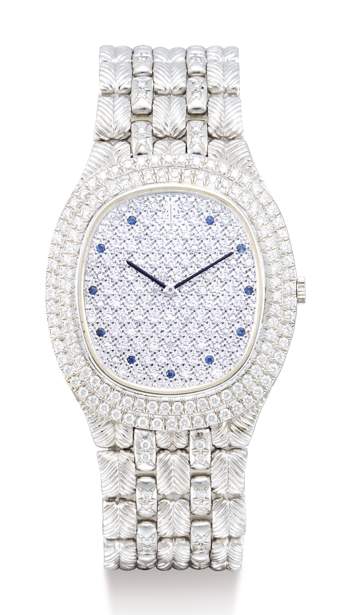 AUDEMARS PIGUET, WHITE GOLD AND DIAMOND-SET BRACELET WATCH WITH SAPPHIRE-SET INDEXES