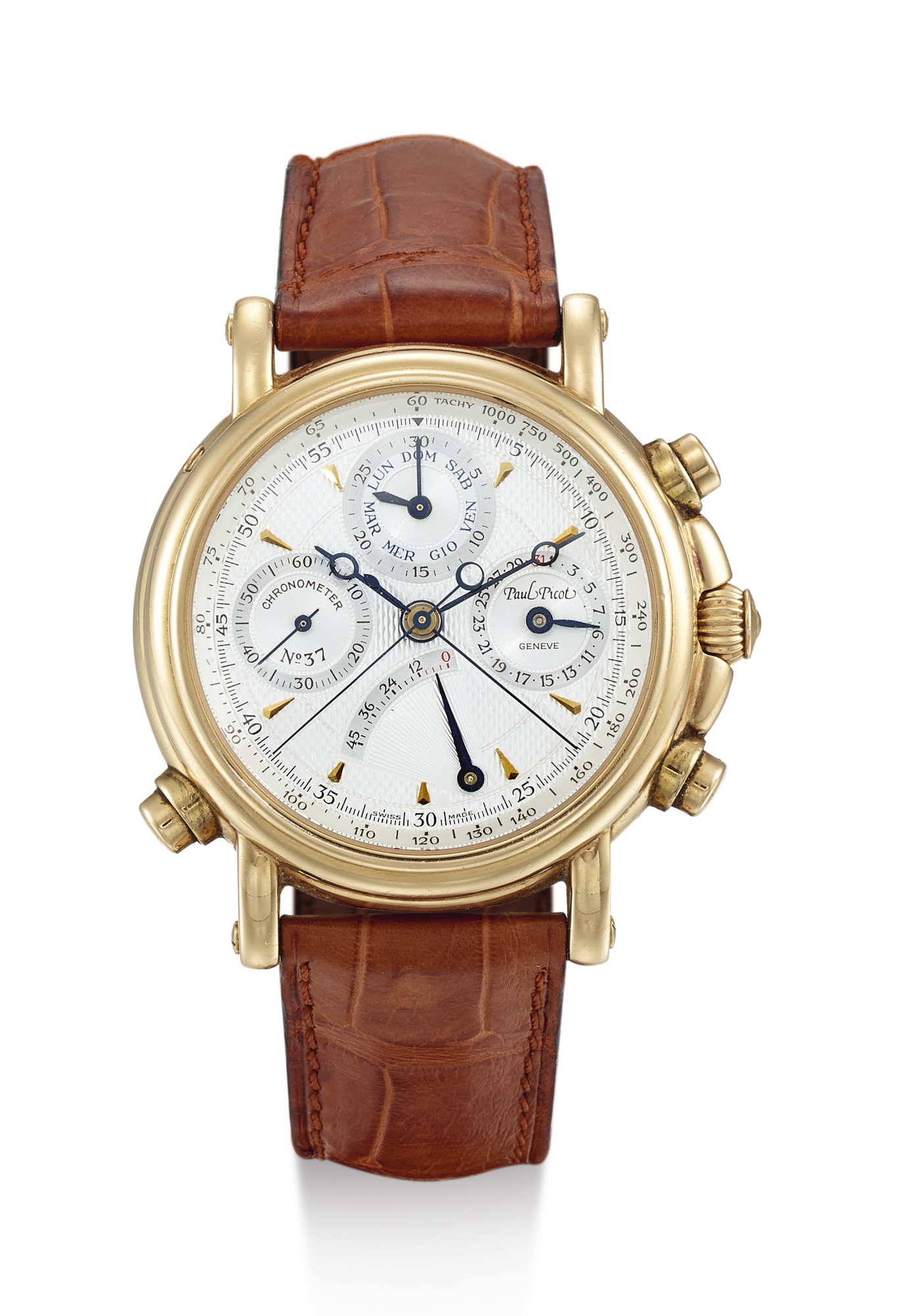 PAUL PICOT, PINK GOLD AUTOMATIC SPLITE SECOND CHRONOGRAPH WRISTWATCH WITH DATE, DAY, POWER RESERVE INDICATION, ATELIER TECHNICUM