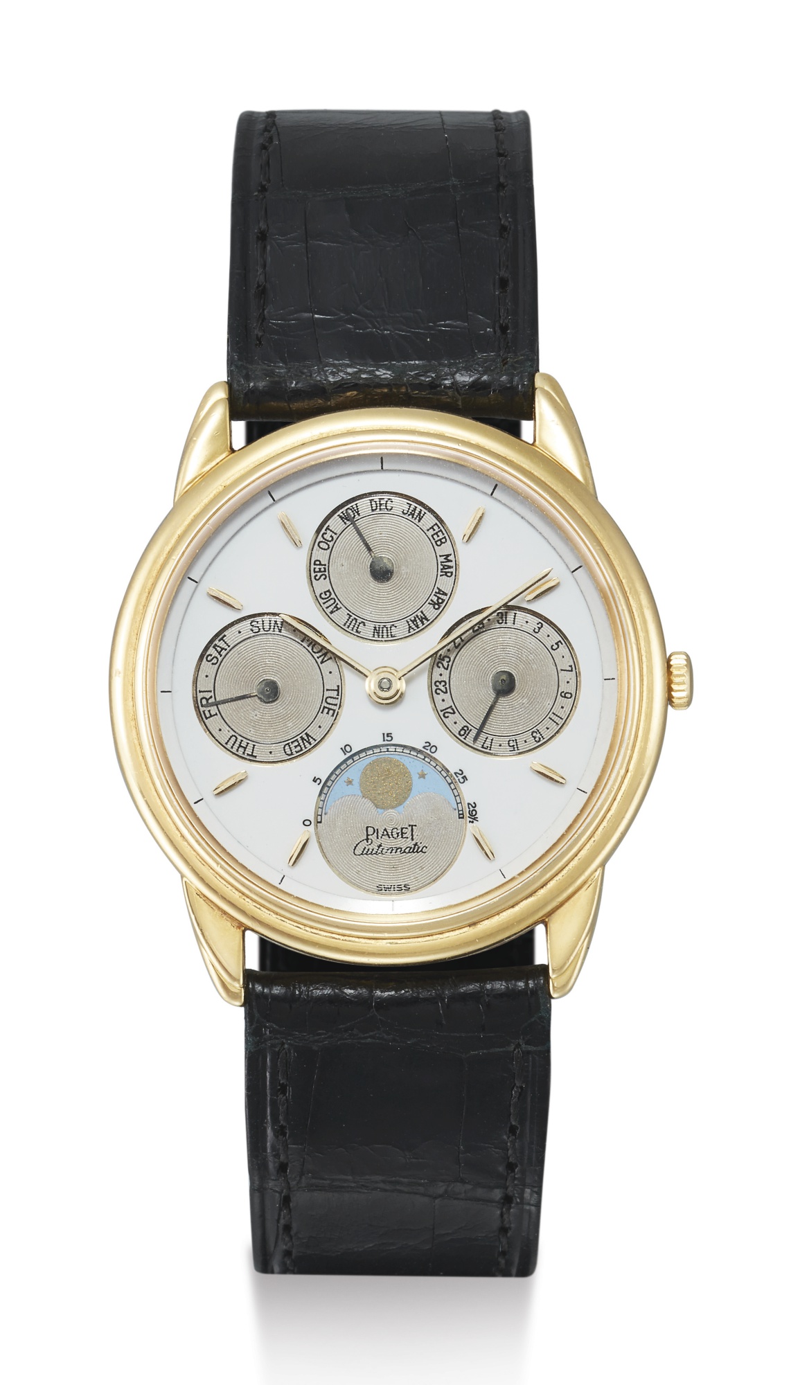 PIAGET, YELLOW GOLD AUTOMATIC TRIPLE CALENDAR WRISTWATCH WITH MOON-PHASES