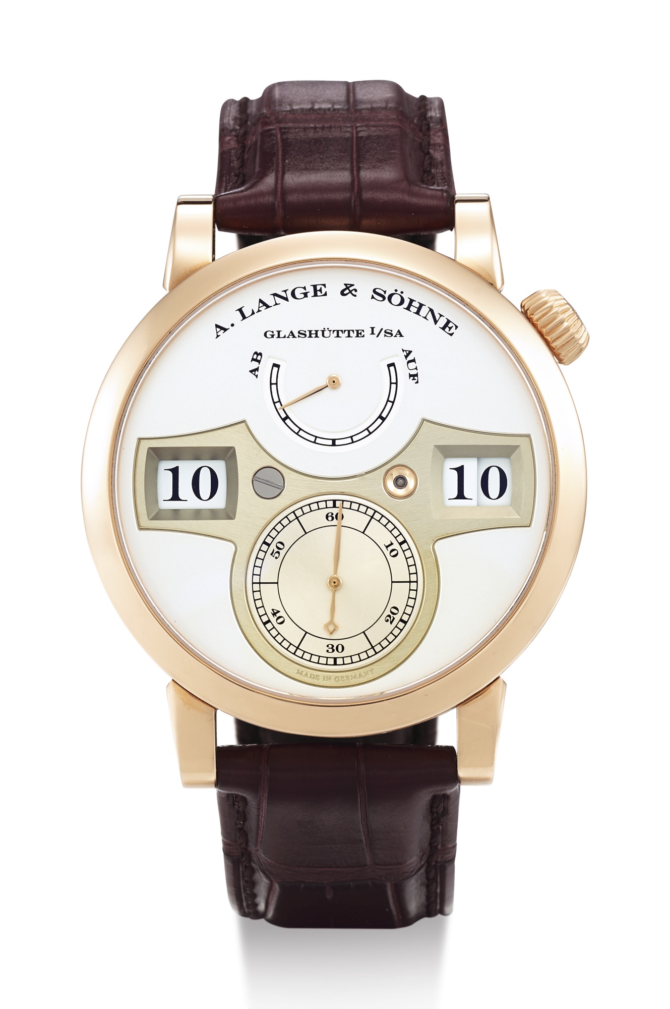 A.LANGE & SÖHNE, PINK GOLD JUMP HOUR AND MINUTE WRISTWATCH WITH POWER RESERVE INDICATION, ZEITWERK