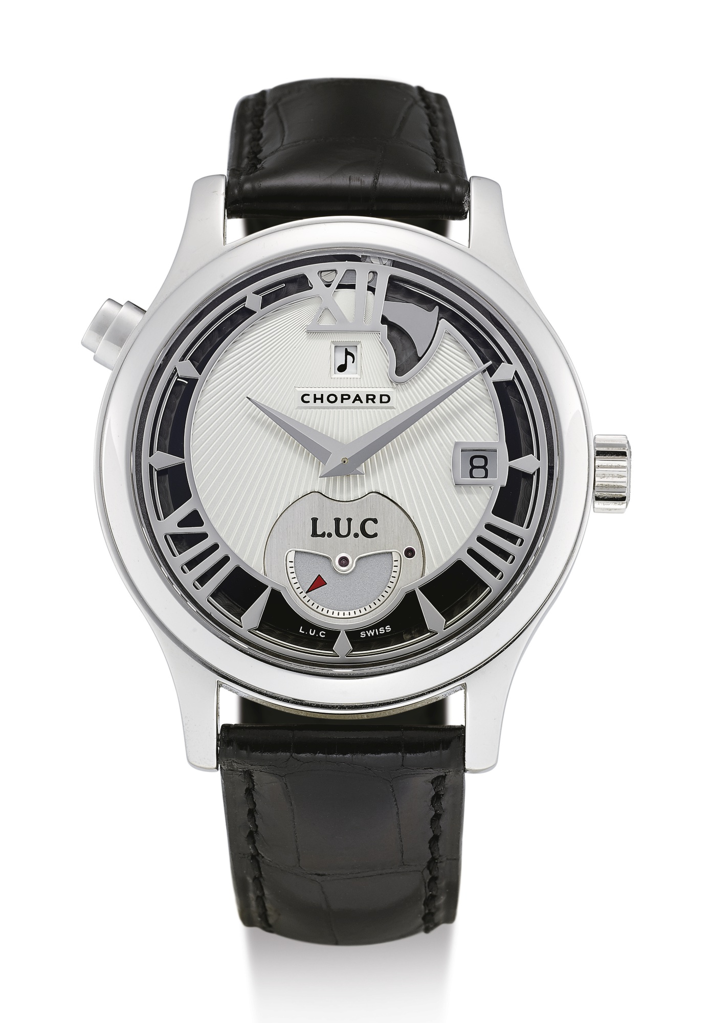 CHOPARD, LIMITED EDITION WHITE GOLD AUTOMATIC STRIKING HOUR WRISTWATCH WITH DATE, L.U.C. STRIKE ONE
