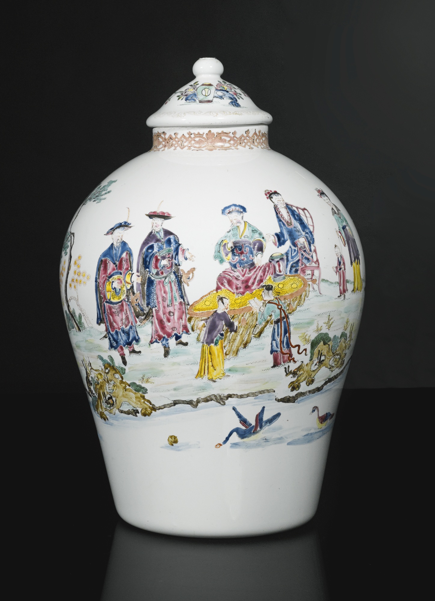 An English opaque-white glass vase and a cover, circa 1760