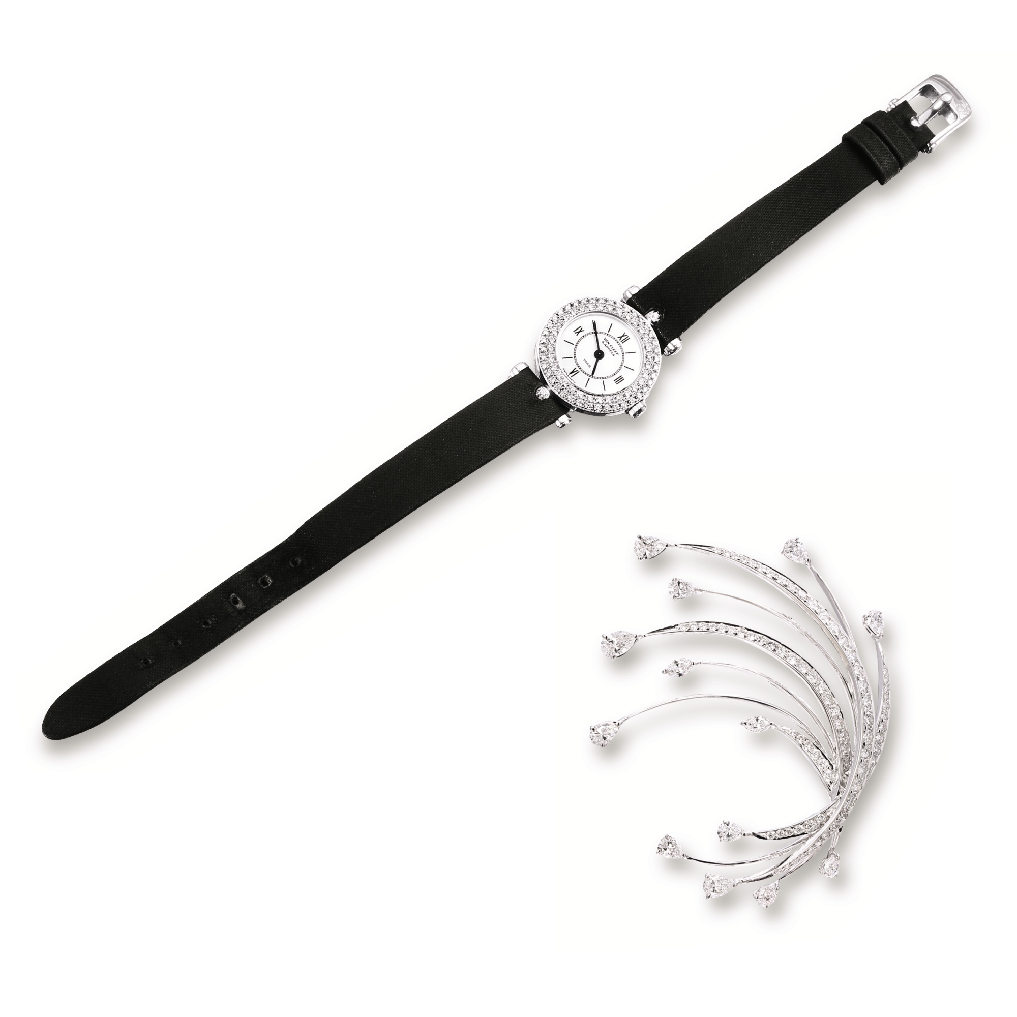 DIAMOND 'CLASSIQUE' WRISTWATCH AND DIAMOND BROOCH, Van Cleef & Arpels