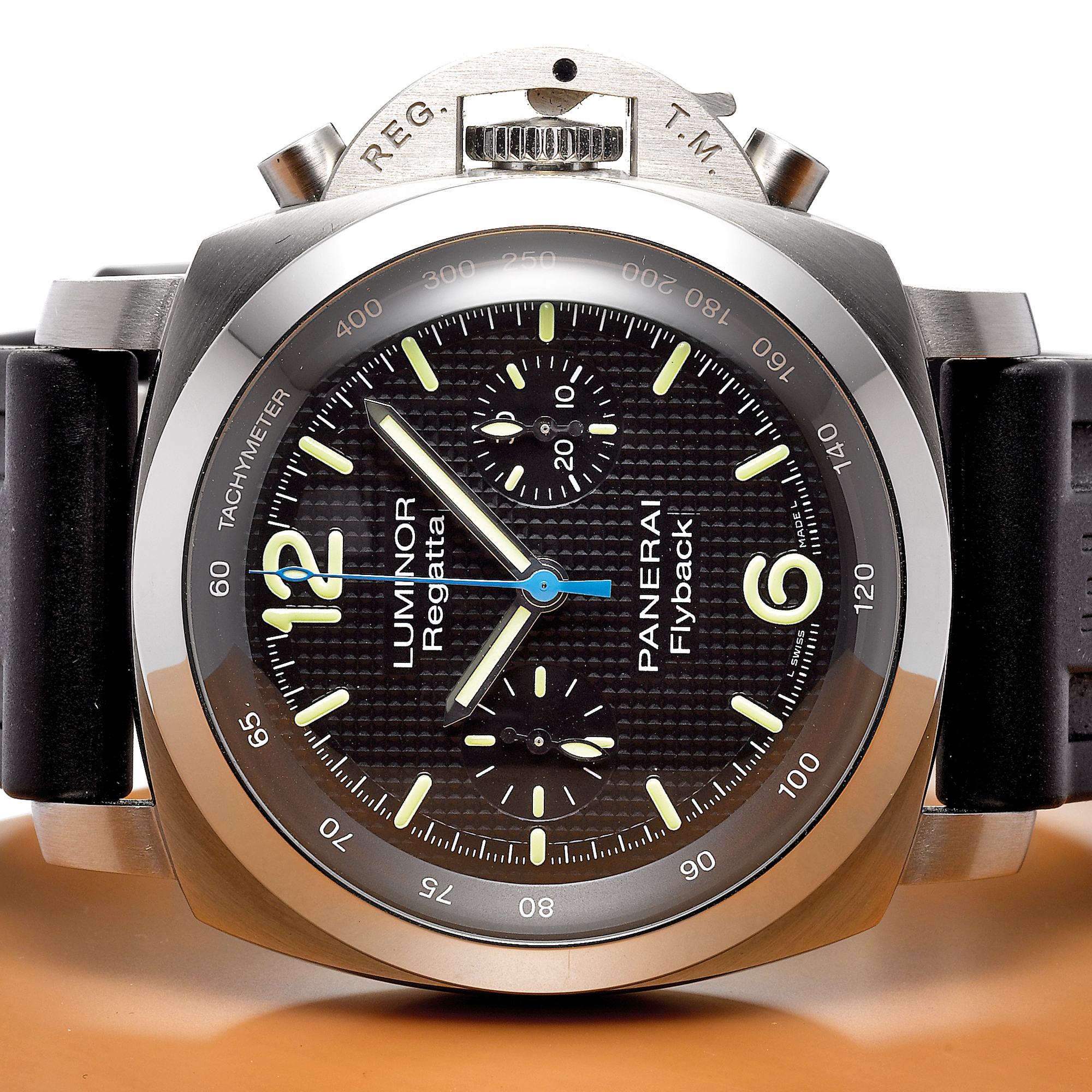 Panerai, AN OVERSIZED STAINLESS STEEL AUTOMATIC LIMITED EDITION CUSHION FORM WRISTWATCH WITH REGISTERS CIRCA 2006 PAM 253 NO 310/500 LUMINOR 1950 FLYBACK REGATTA