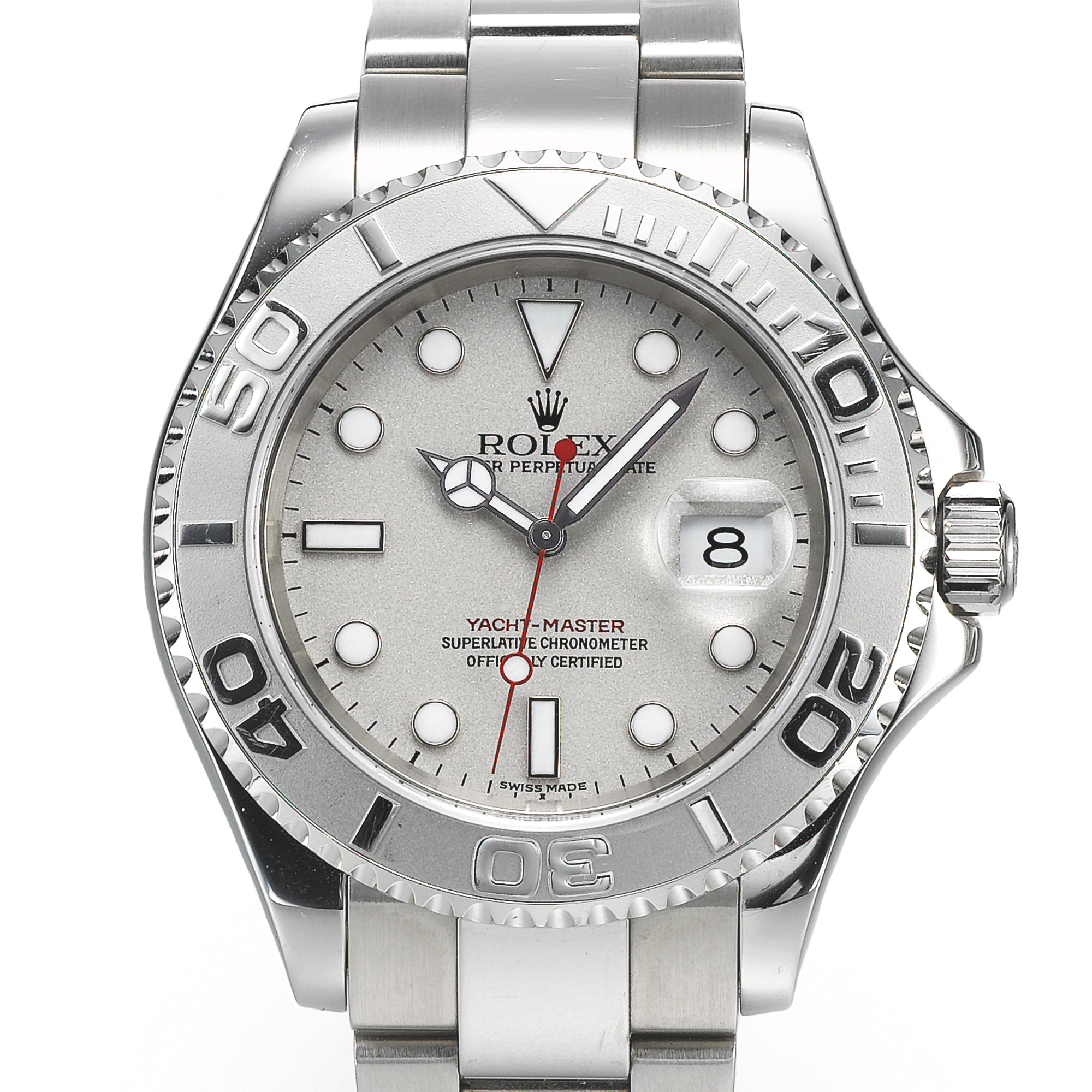 Rolex, A STAINLESS STEEL AUTOMATIC CENTER SECONDS WRISTWATCH WITH DATE, BRACELET AND PLATINUM BEZEL CIRCA 2005 REF 16622 OYSTER PERPETUAL DATE YACHT-MASTER