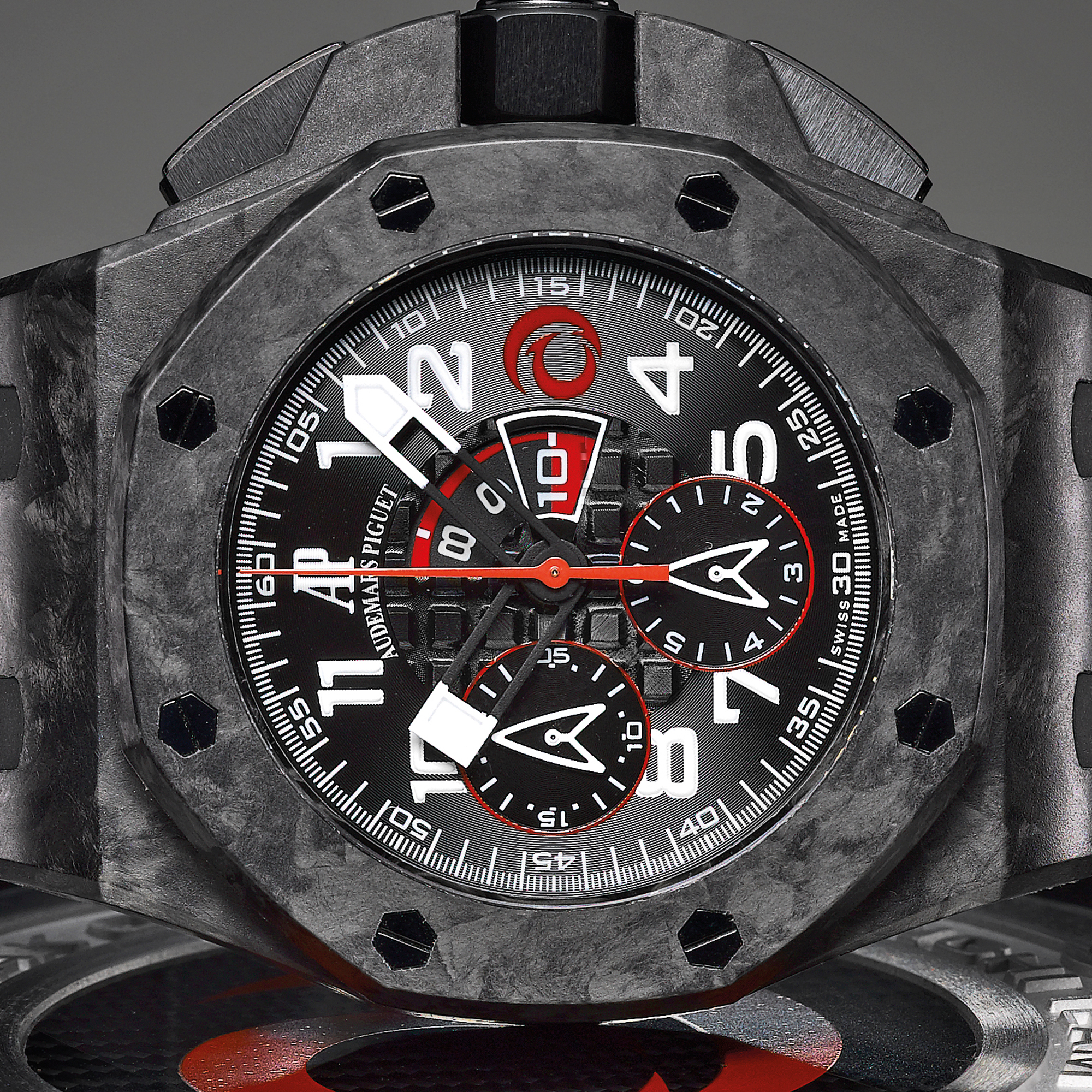 Audermars Piguet, AN OVERSIZED LIMITED EDITION FORGED CARBON FIBER AUTOMATIC CHRONOGRAPH WRISTWATCH WITH FFLYBACK, REGISTERS AND REGATTA COUNTDOWN CIRCA 2007 ROYAL OAK OFFSHORE ALINGHI TEAM NO 811/1300