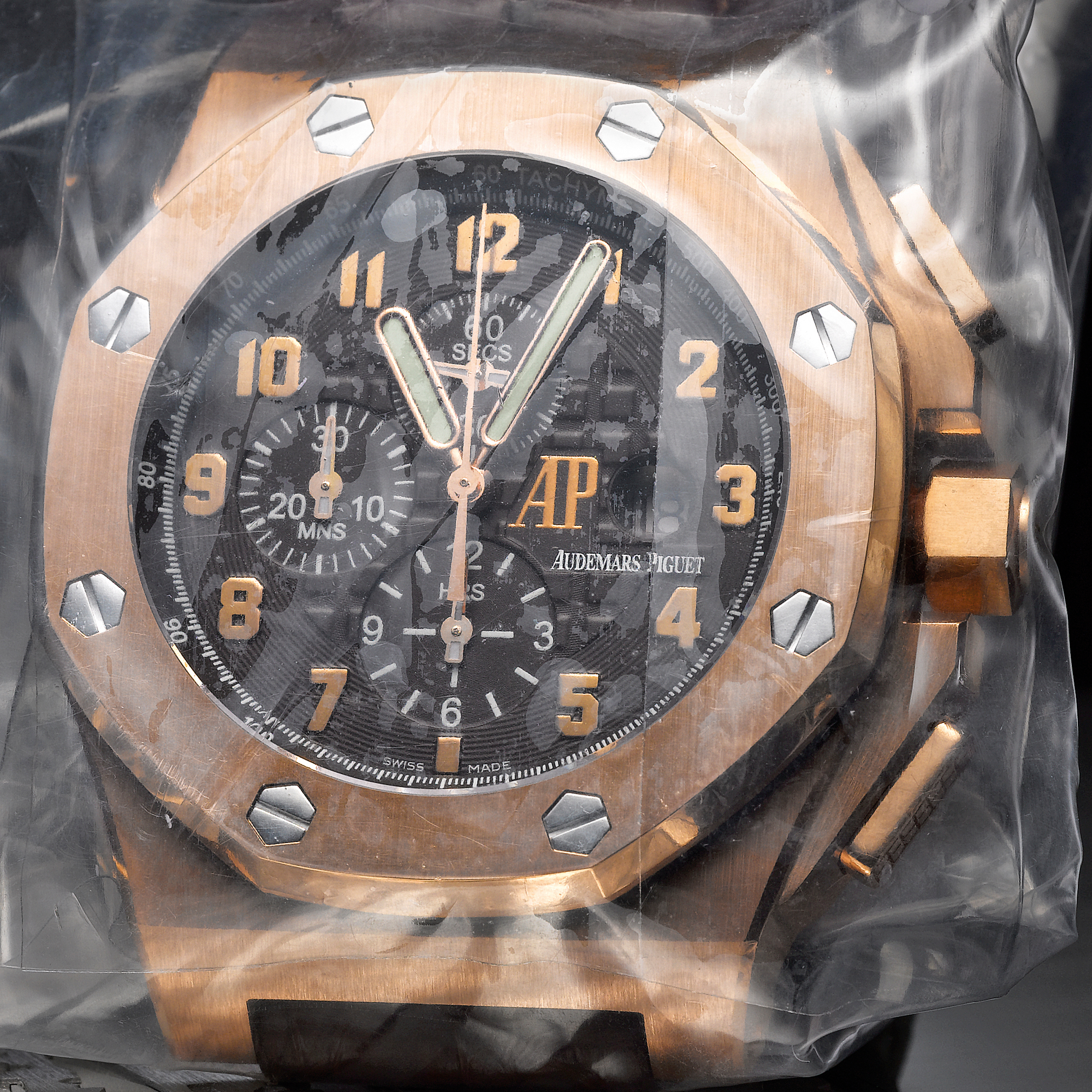 Audemars Piguet, AN OVERSIZED LIMITED EDITION PINK GOLD AUTOMATIC CHRONOGRAPH WRISTWATCH WITH DATE, TACHYMETER AND REGISTERS CIRCA 2003 ROYAL OAK OFFSHORE ARNOLD'S ALL-STARS